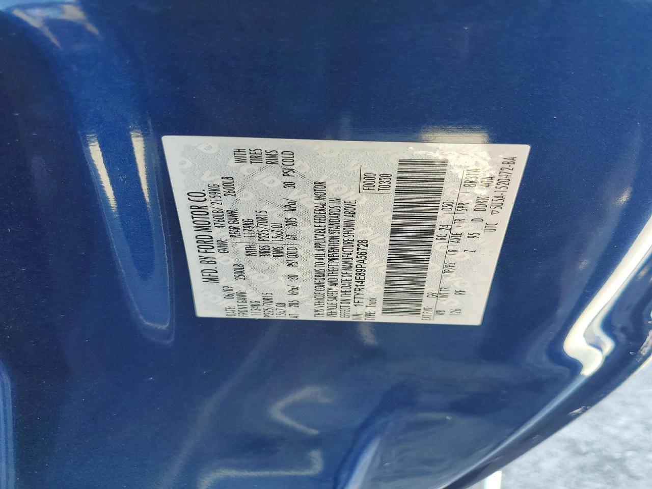 2009 Ford Ranger Super Cab Blue vin: 1FTYR14E89PA56728