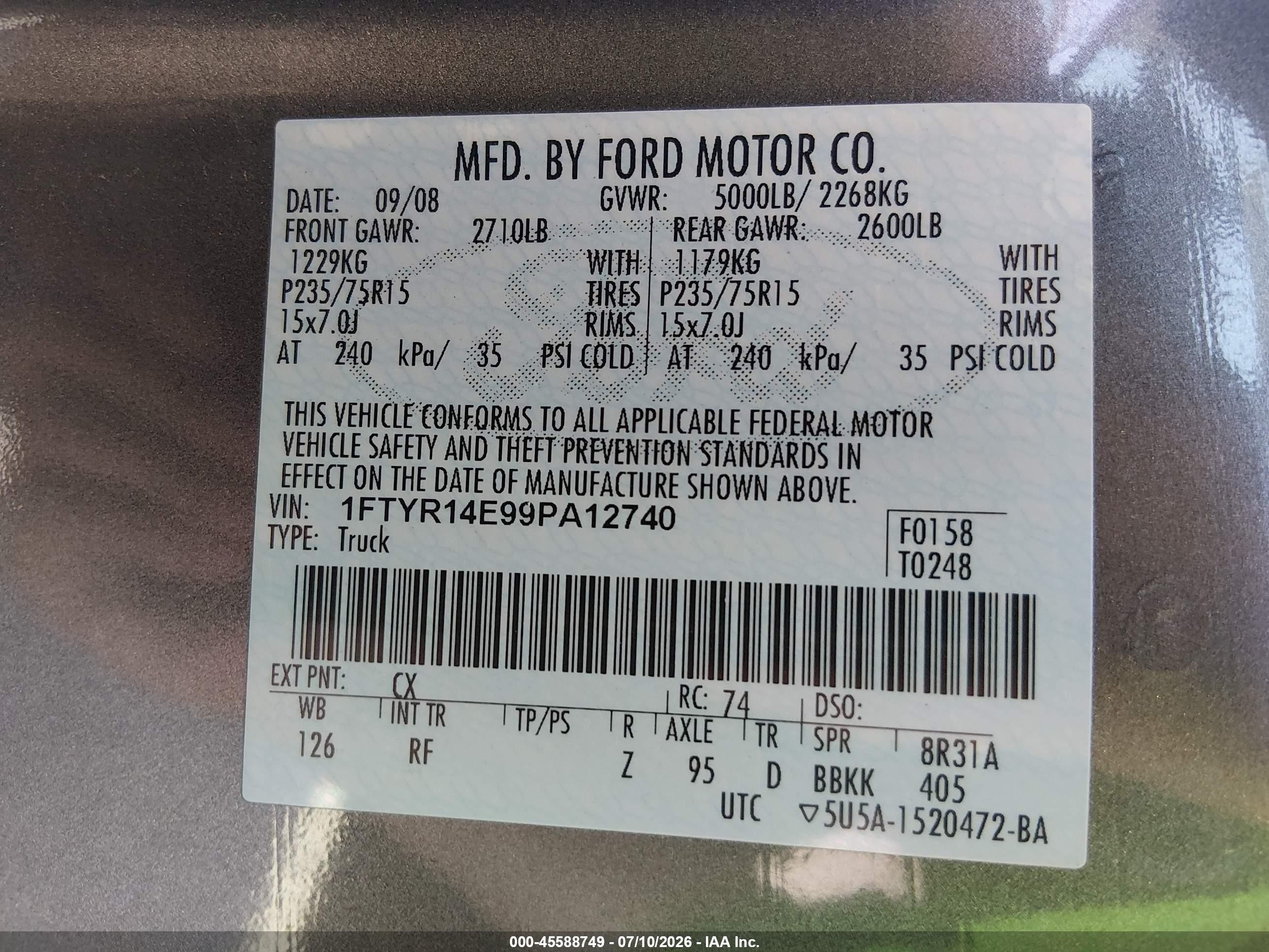 2009 Ford Ranger Sport/xl/xlt Gray vin: 1FTYR14E99PA12740