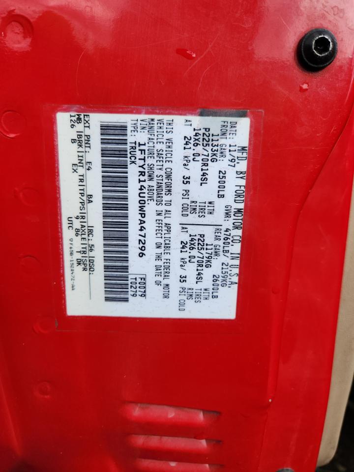 1998 Ford Ranger Super Cab Red vin: 1FTYR14U0WPA47296