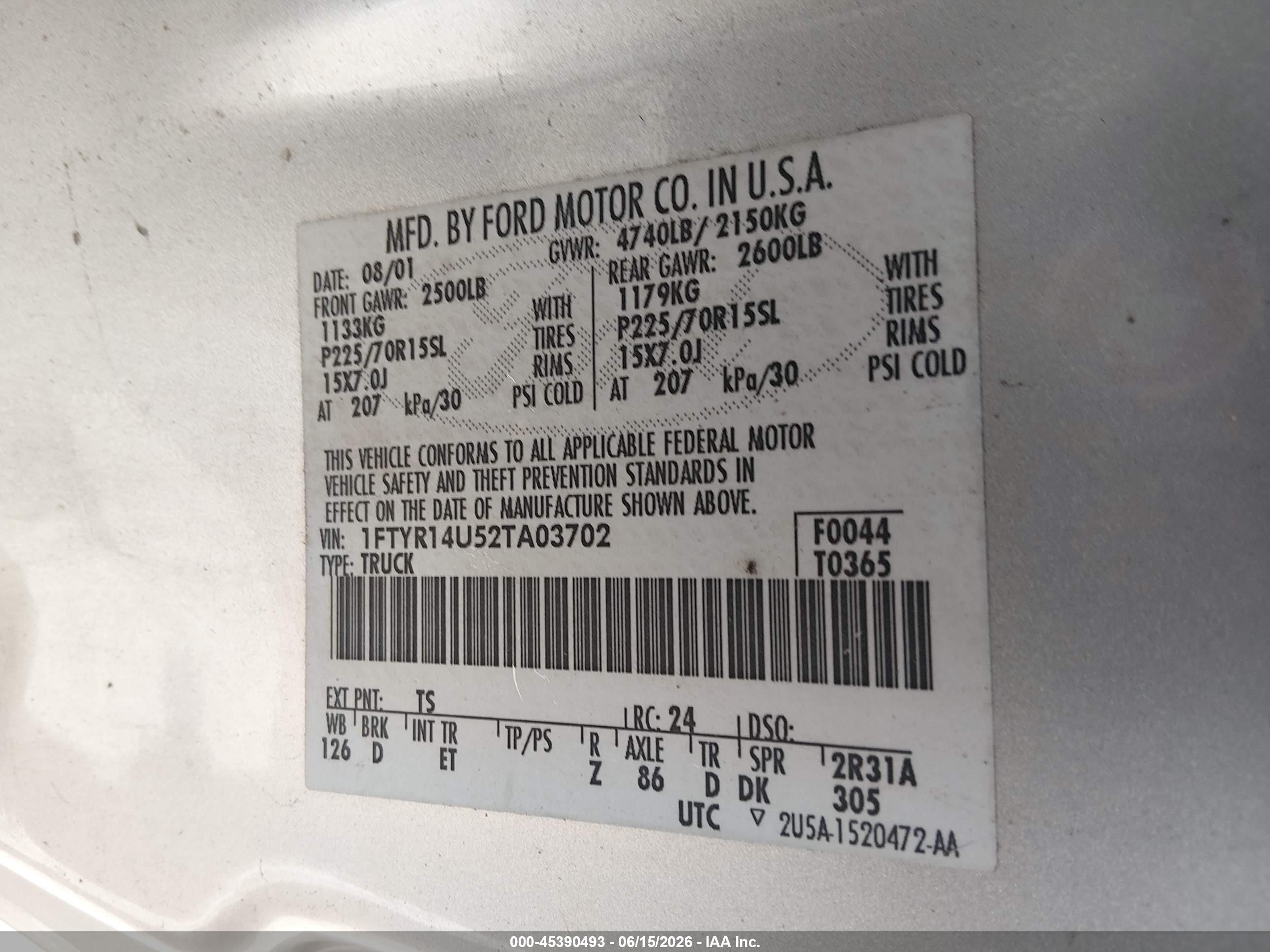 2002 Ford Ranger Edge/tremor/xl/xlt Silver vin: 1FTYR14U52TA03702
