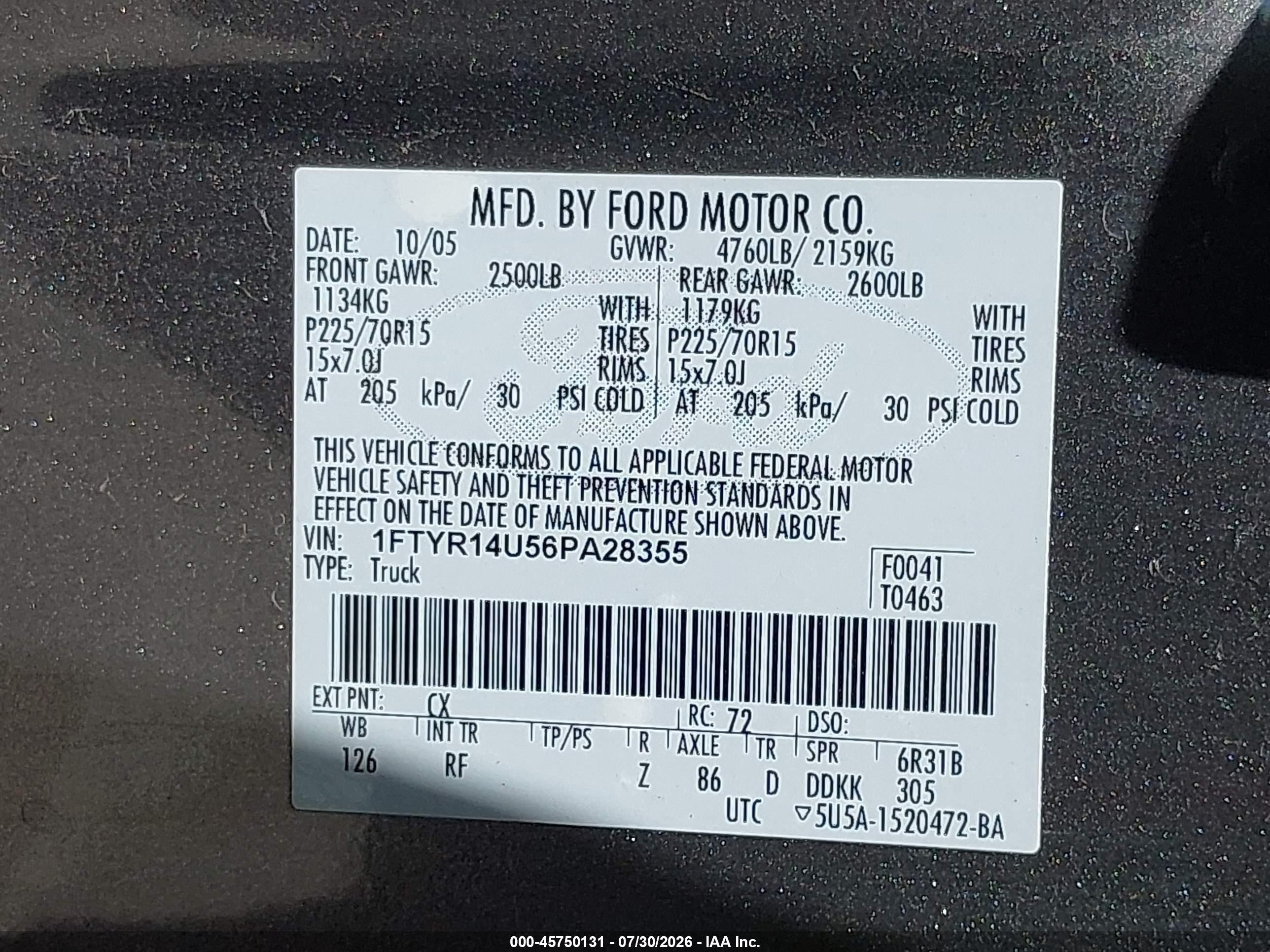 2006 Ford Ranger Sport/stx/xl/xlt Gray vin: 1FTYR14U56PA28355