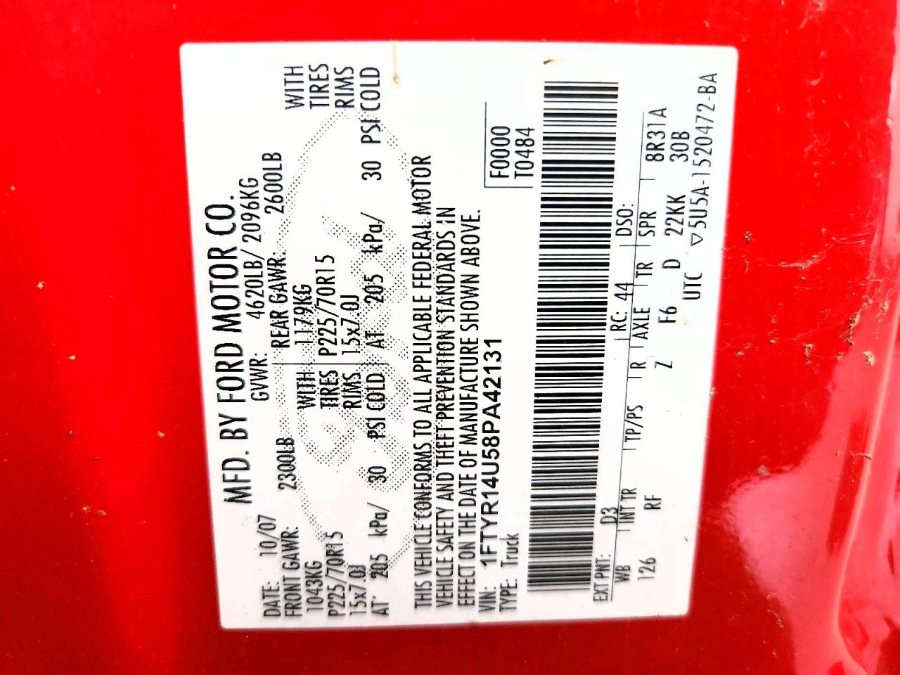 2008 Ford Ranger Super Cab Red vin: 1FTYR14U58PA42131