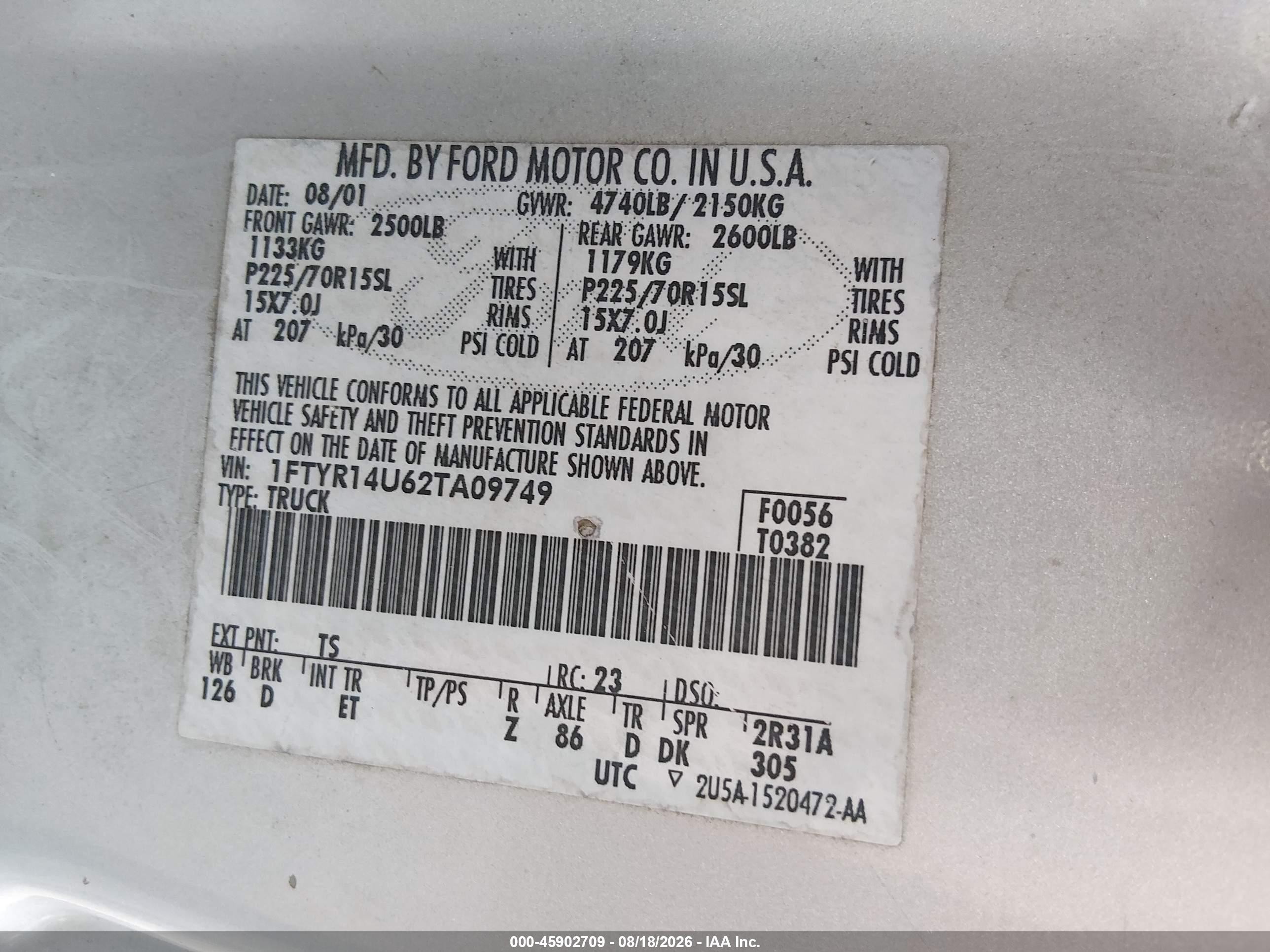 2002 Ford Ranger Edge/tremor/xl/xlt Серебряный vin: 1FTYR14U62TA09749