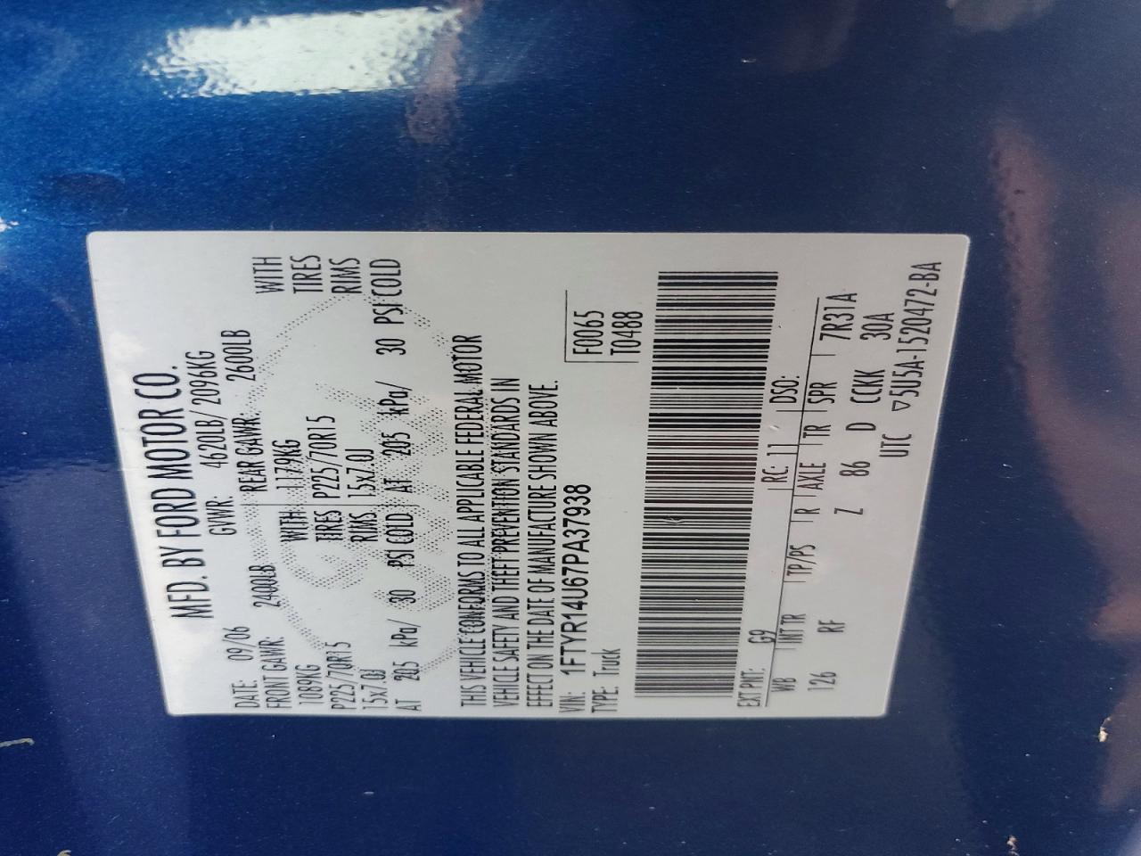 2007 Ford Ranger Super Cab Blue vin: 1FTYR14U67PA37938