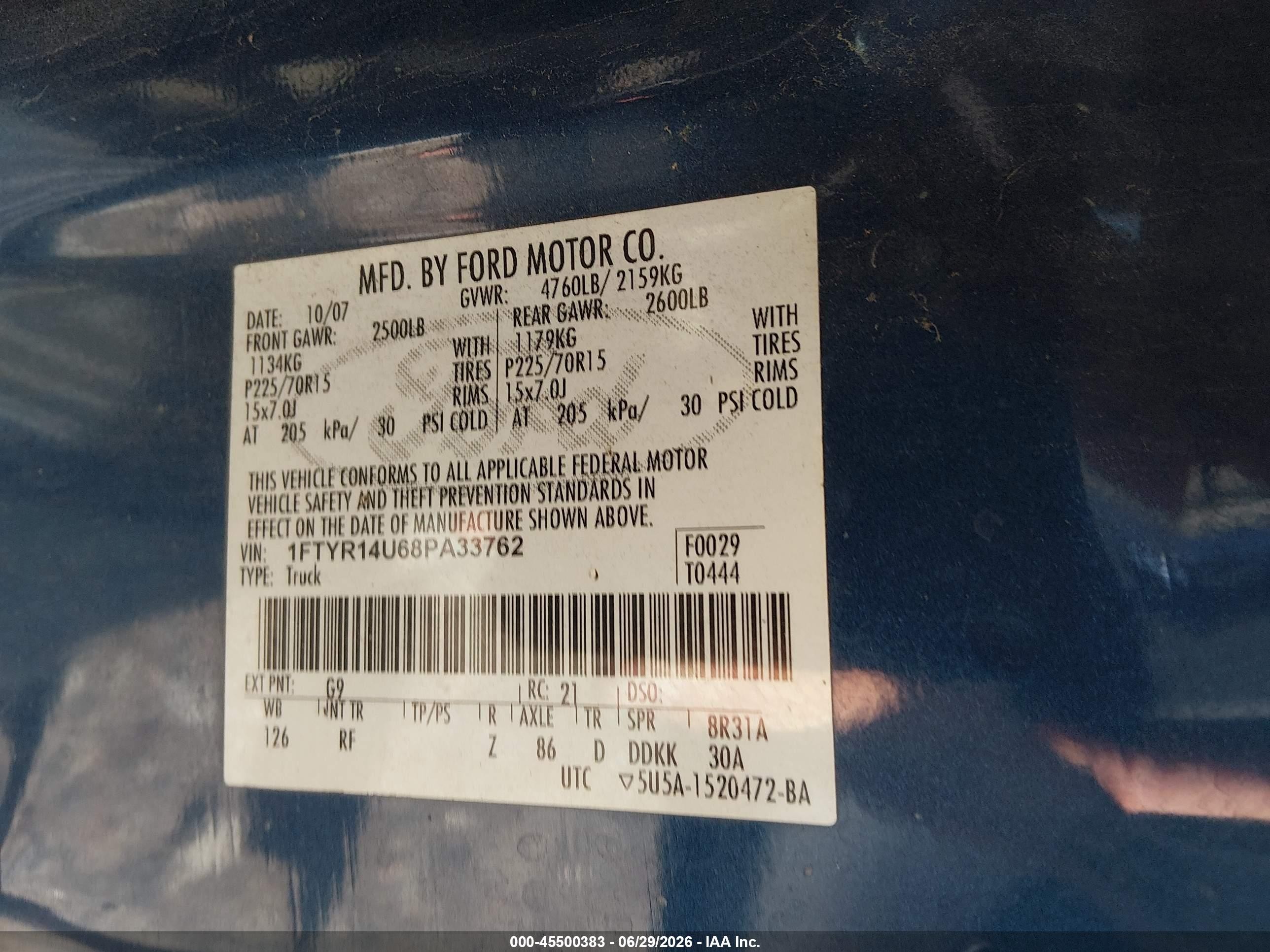 2008 Ford Ranger Sport/xl/xlt Blue vin: 1FTYR14U68PA33762