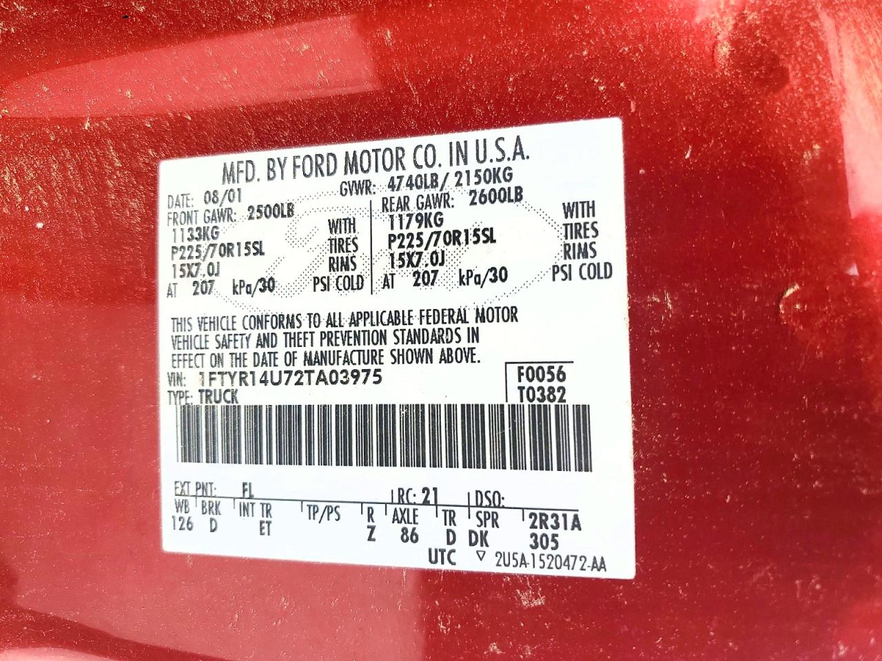 2002 Ford Ranger Super Cab Burgundy vin: 1FTYR14U72TA03975