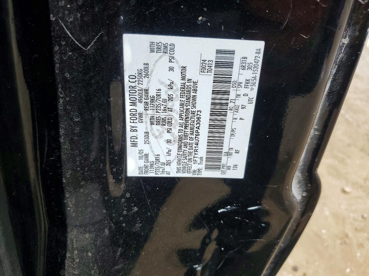 2006 Ford Ranger Super Cab Black vin: 1FTYR14U76PA30673