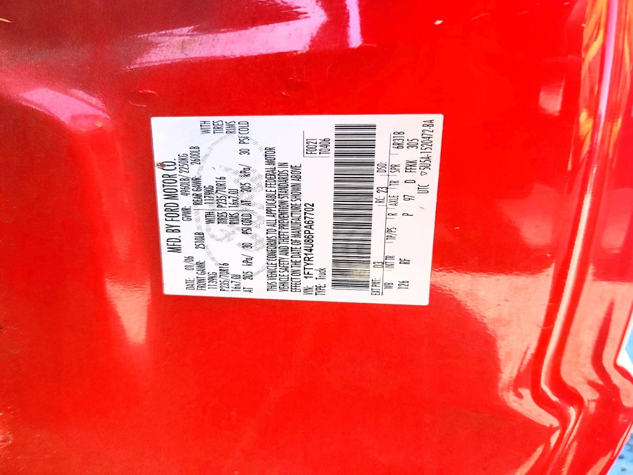 2006 Ford Ranger Red vin: 1FTYR14U86PA67702