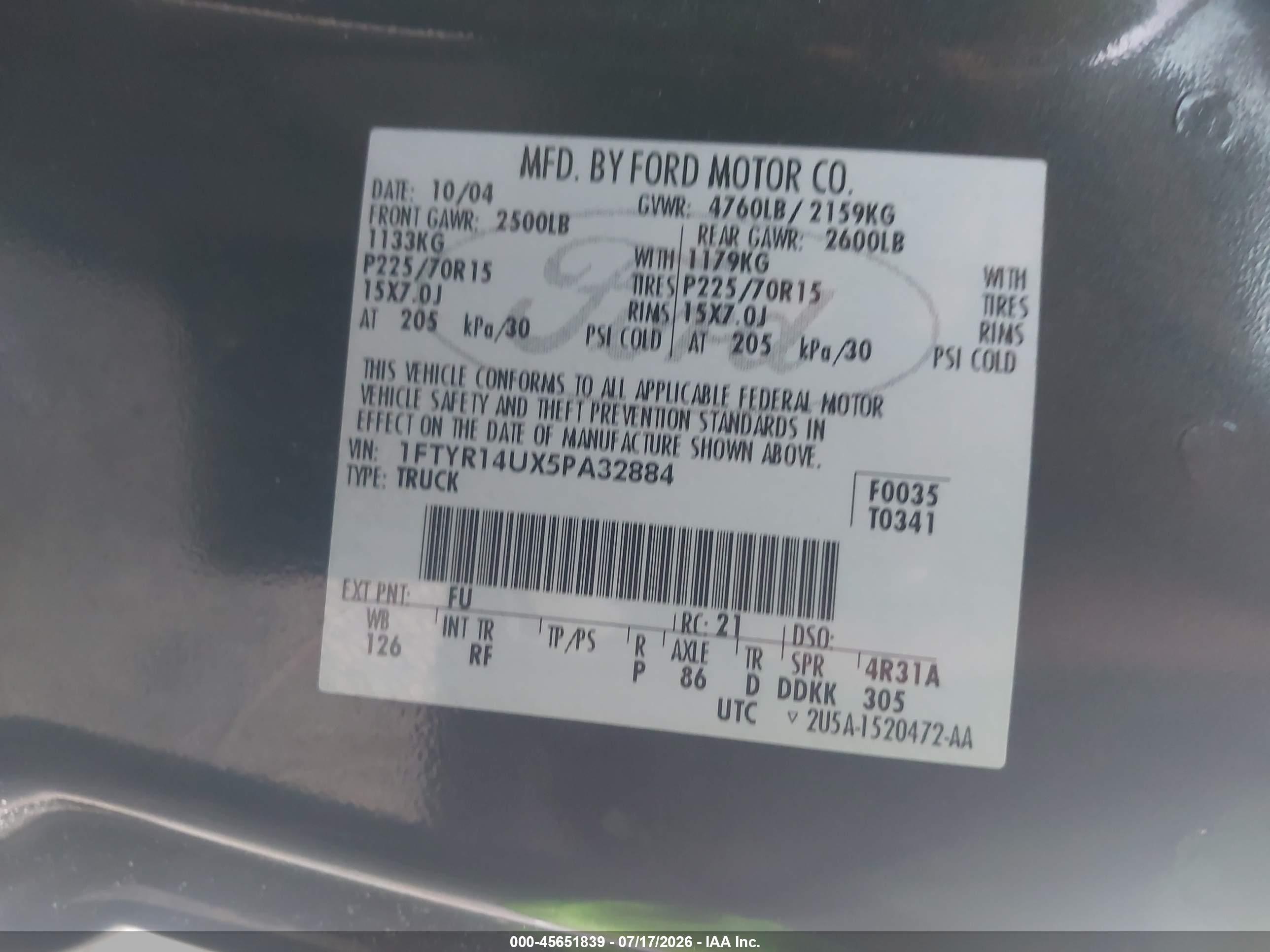 2005 Ford Ranger Edge/stx/xl/xlt Green vin: 1FTYR14UX5PA32884