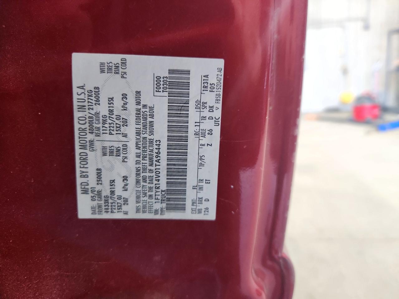 2001 Ford Ranger Super Cab Red vin: 1FTYR14V01TA96443