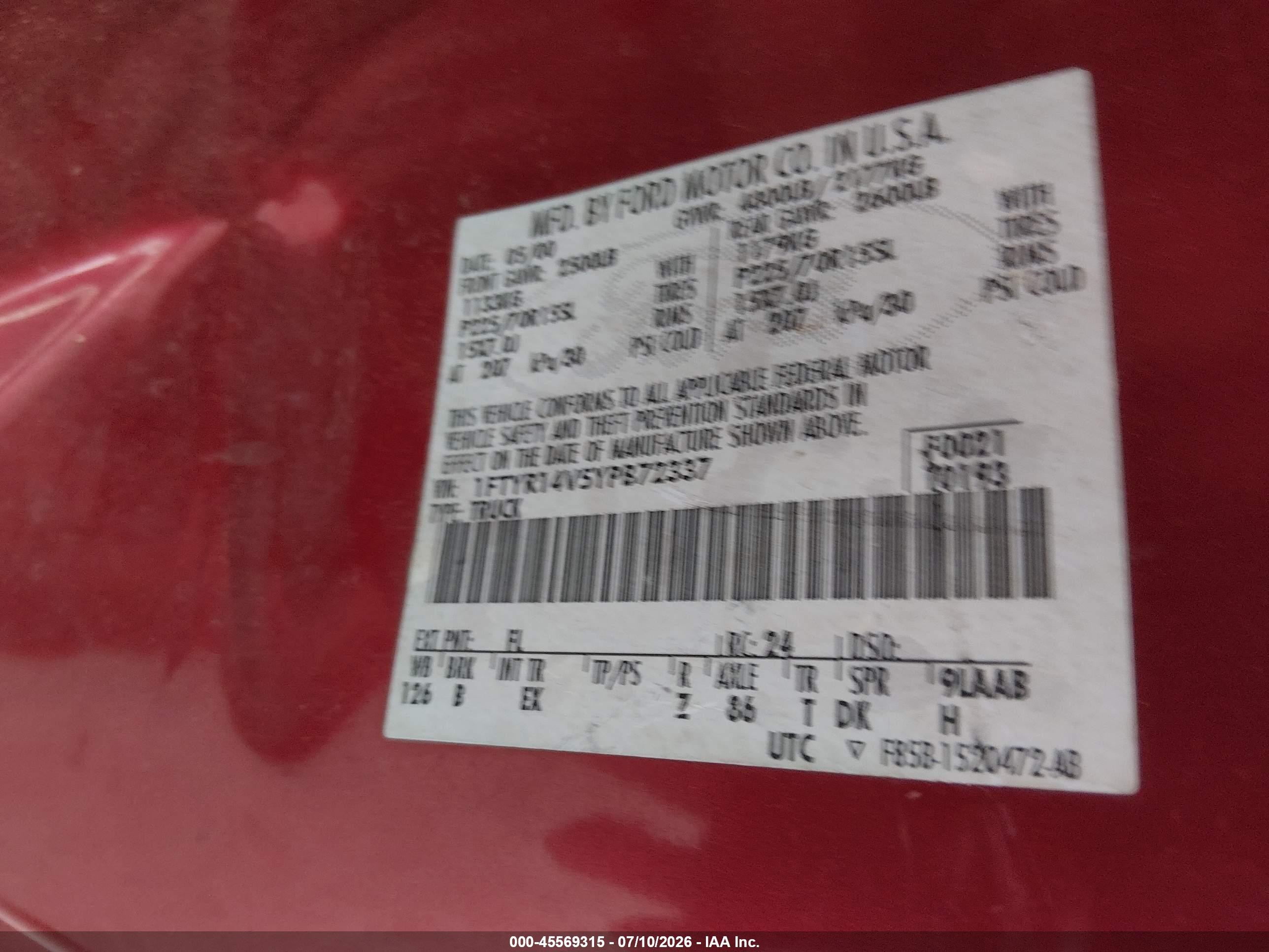2000 Ford Ranger Xl/xlt Red vin: 1FTYR14V5YPB72337