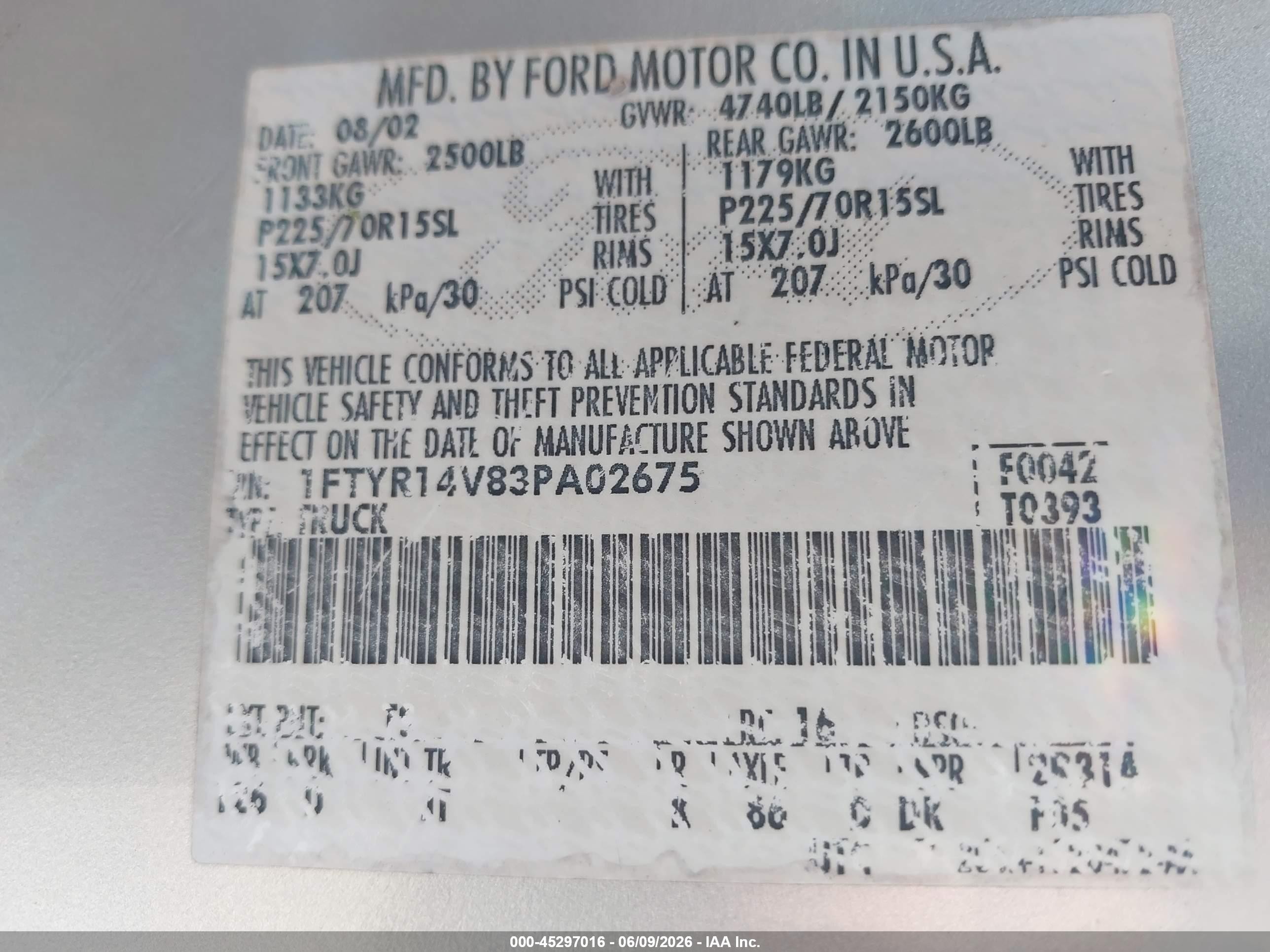 2003 Ford Ranger Edge/tremor/xl/xlt Silver vin: 1FTYR14V83PA02675