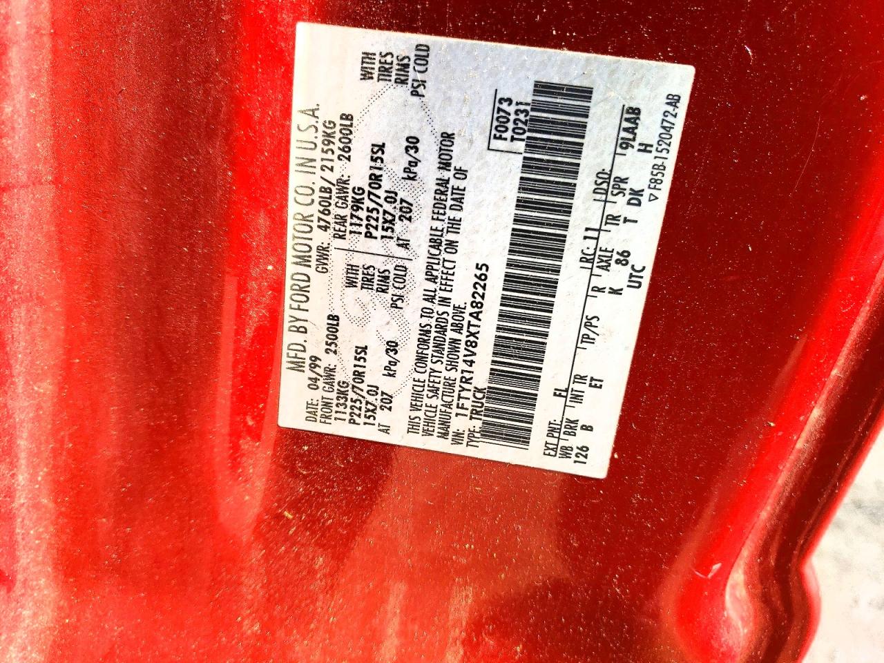 1999 Ford Ranger Super Cab Red vin: 1FTYR14V8XTA82265