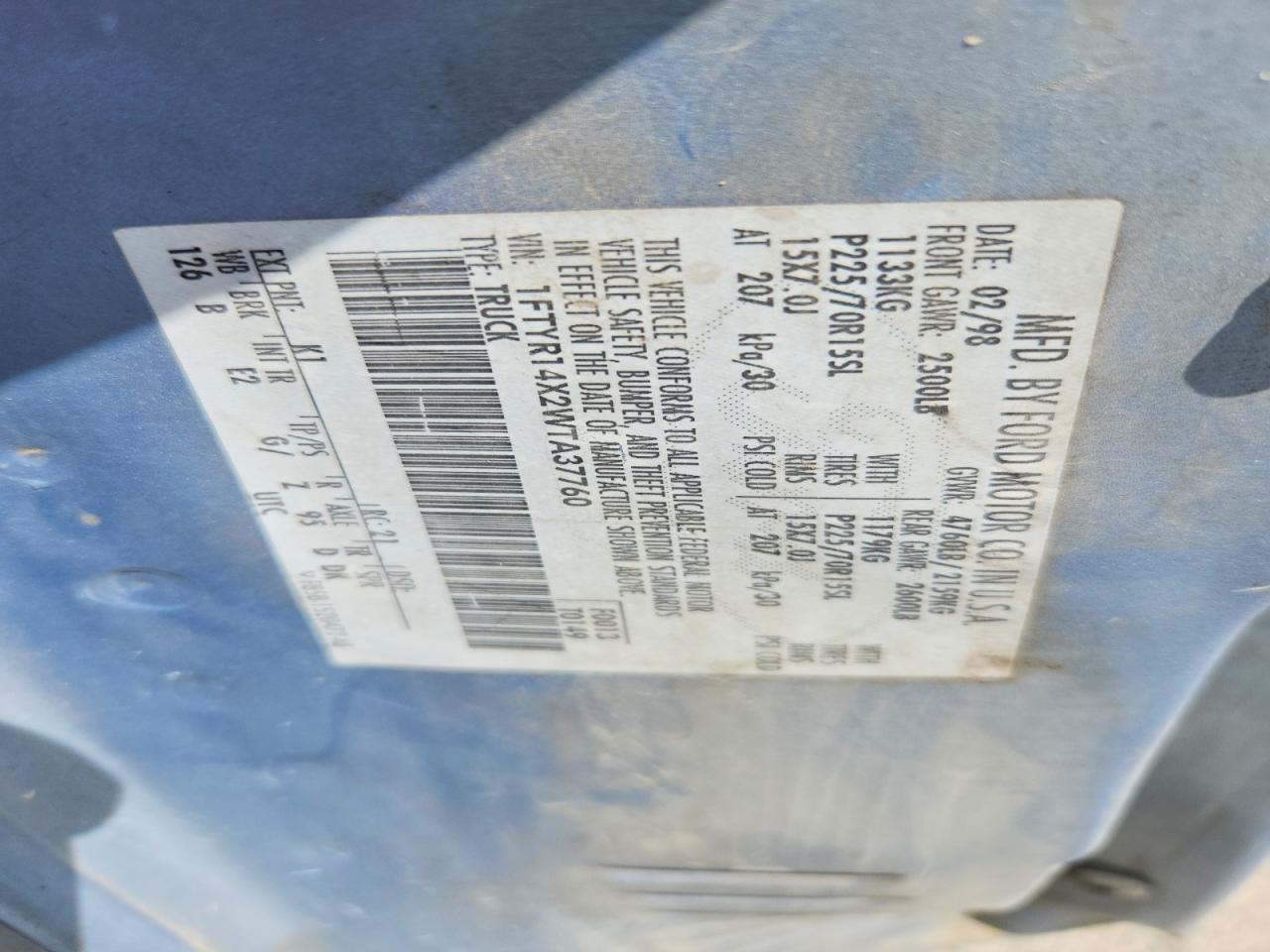 1998 Ford Ranger Super Cab Blue vin: 1FTYR14X2WTA37760