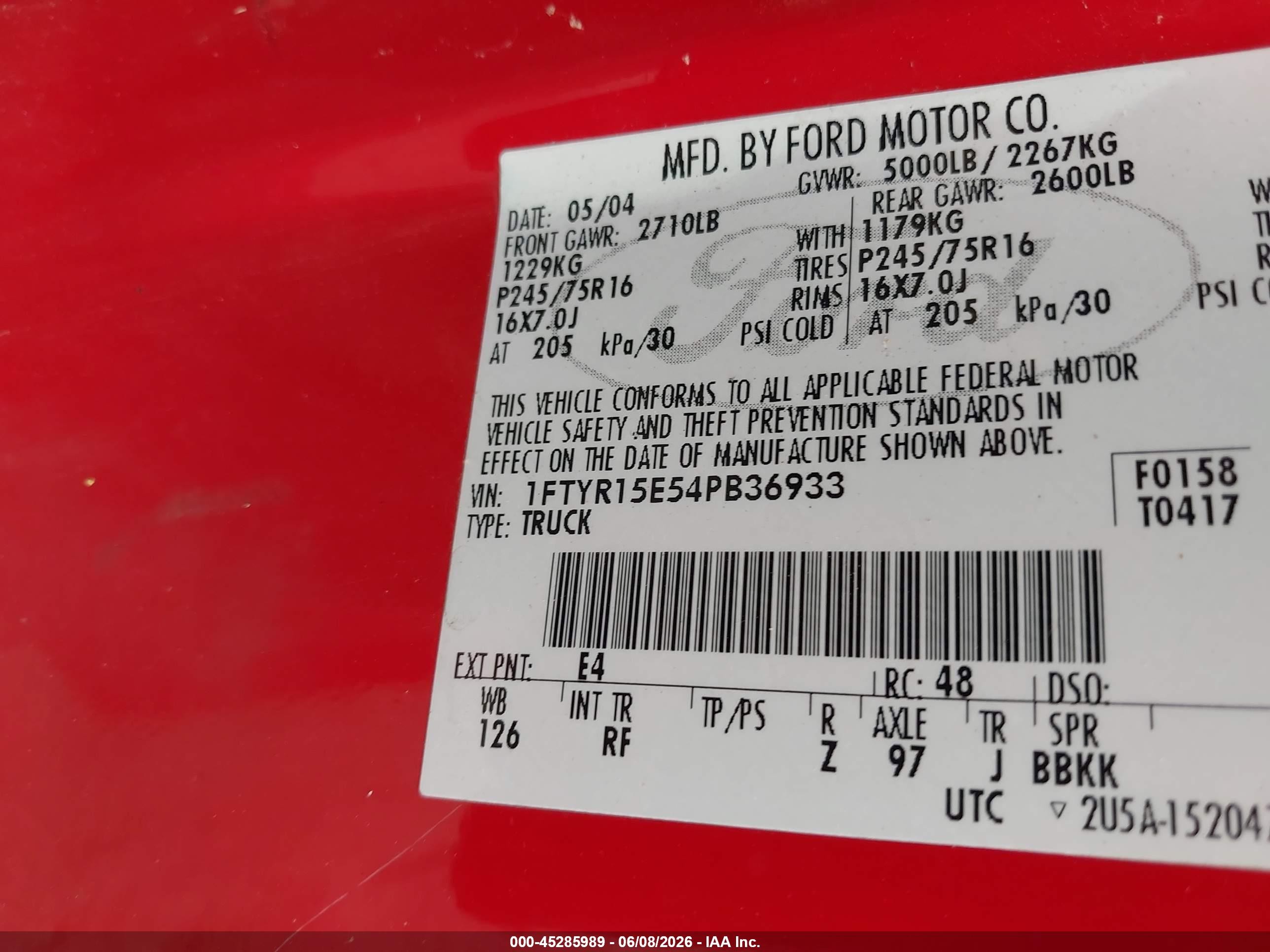 2004 Ford Ranger Xlt Red vin: 1FTYR15E54PB36933