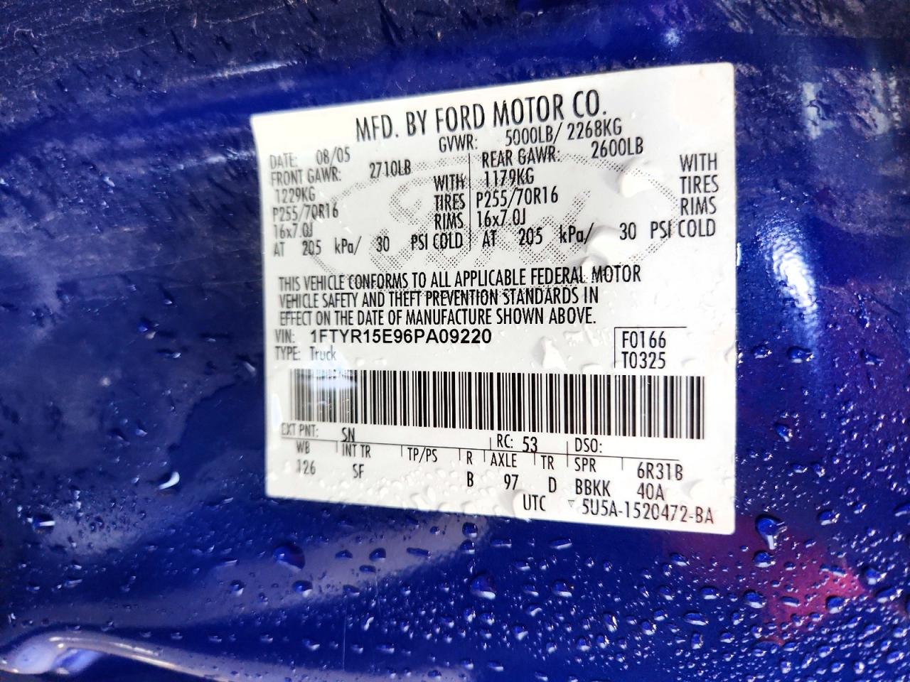 2006 Ford Ranger Super Cab Blue vin: 1FTYR15E96PA09220