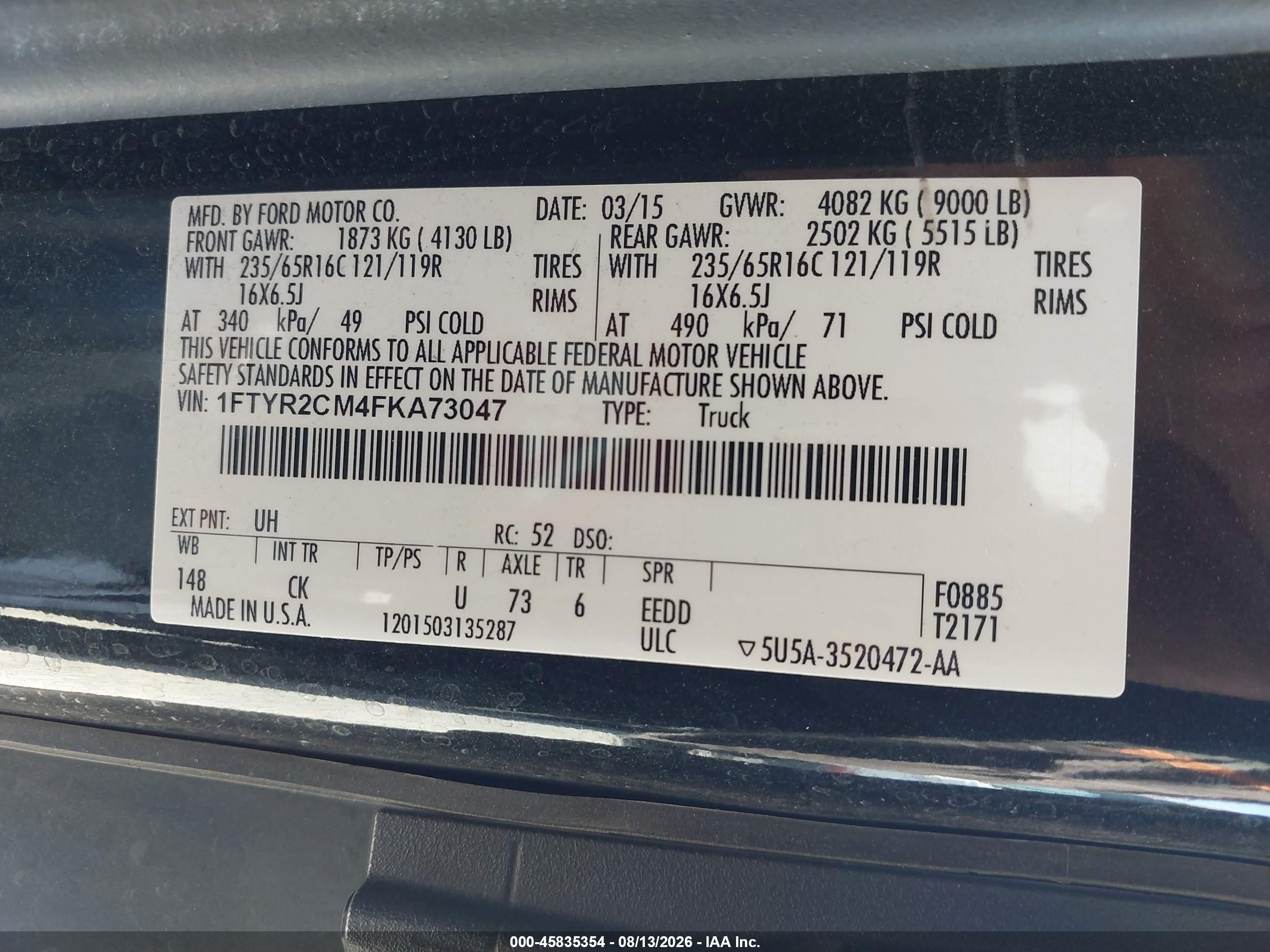 2015 Ford Transit-250   Black vin: 1FTYR2CM4FKA73047