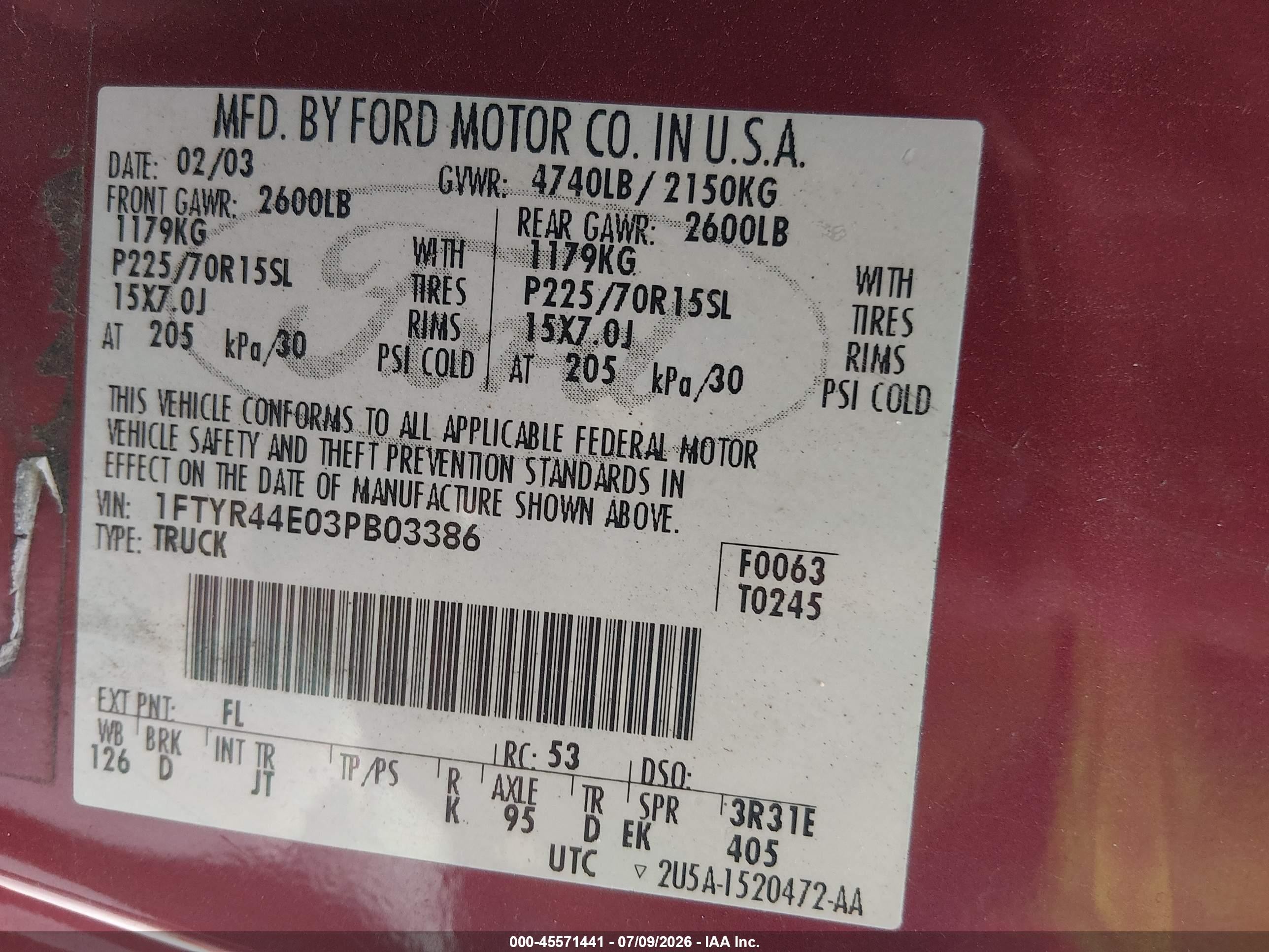 2003 Ford Ranger Xlt Red vin: 1FTYR44E03PB03386