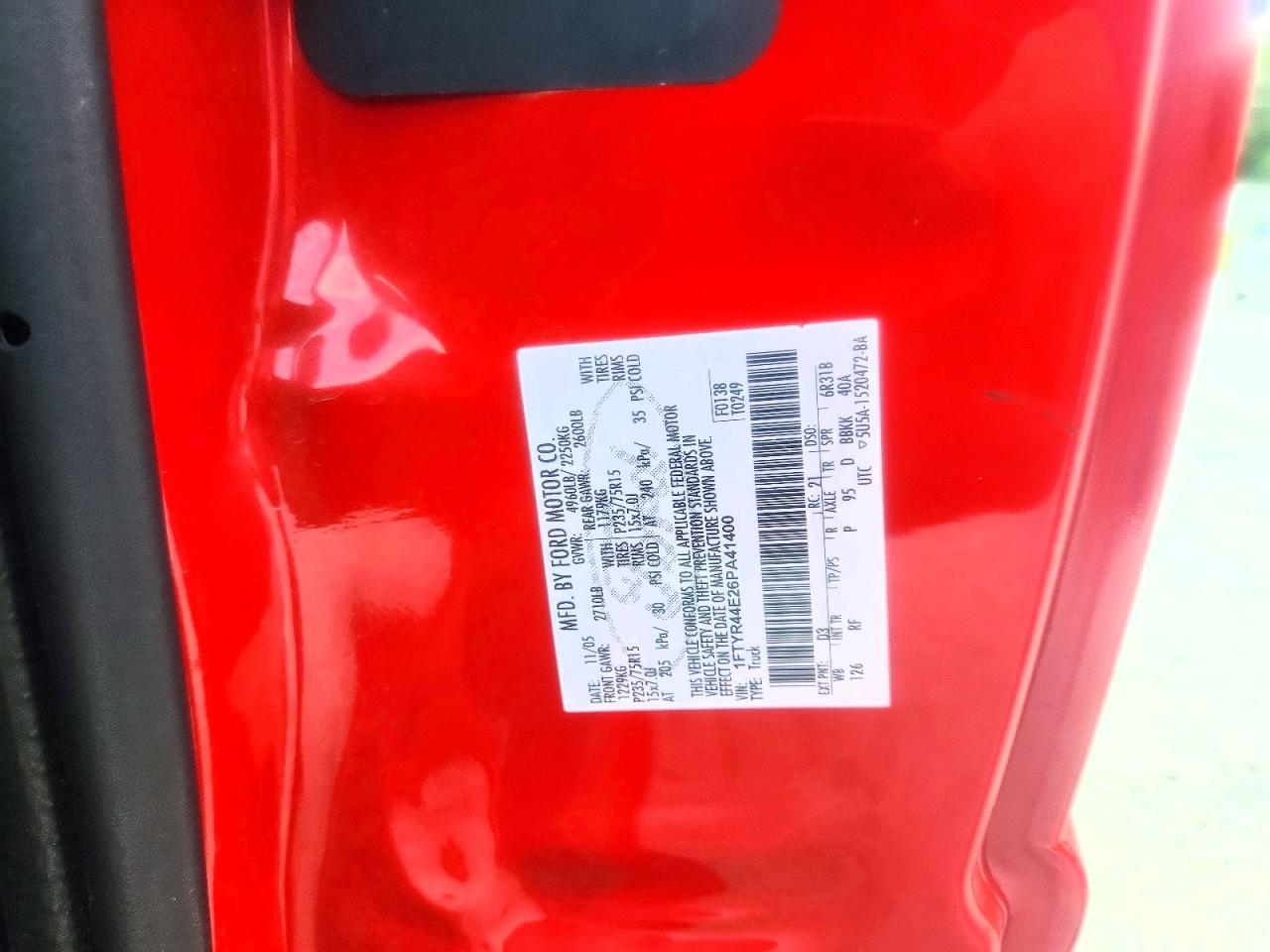 2006 Ford Ranger Super Cab Red vin: 1FTYR44E26PA41400
