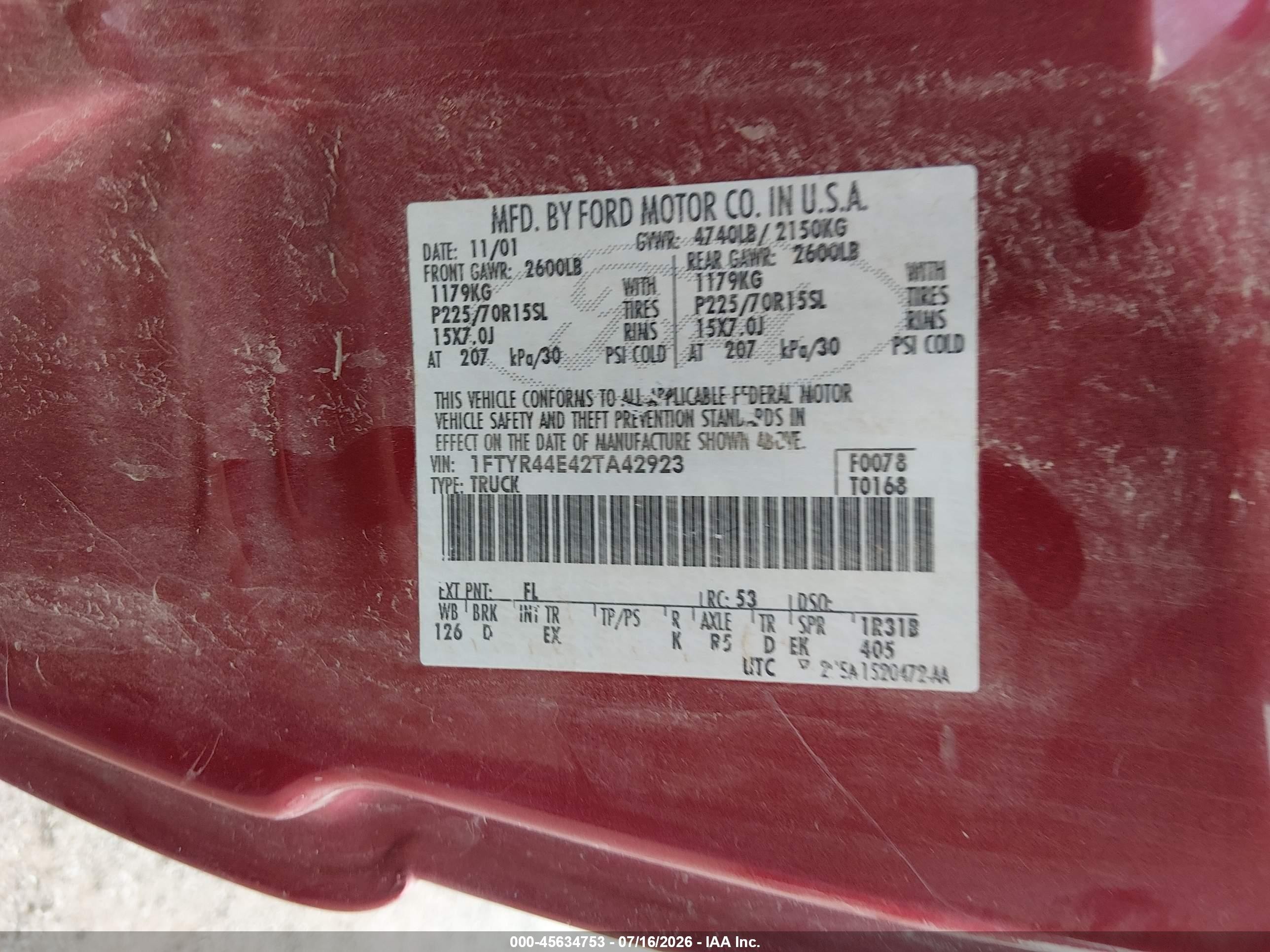 2002 Ford Ranger Xlt Red vin: 1FTYR44E42TA42923