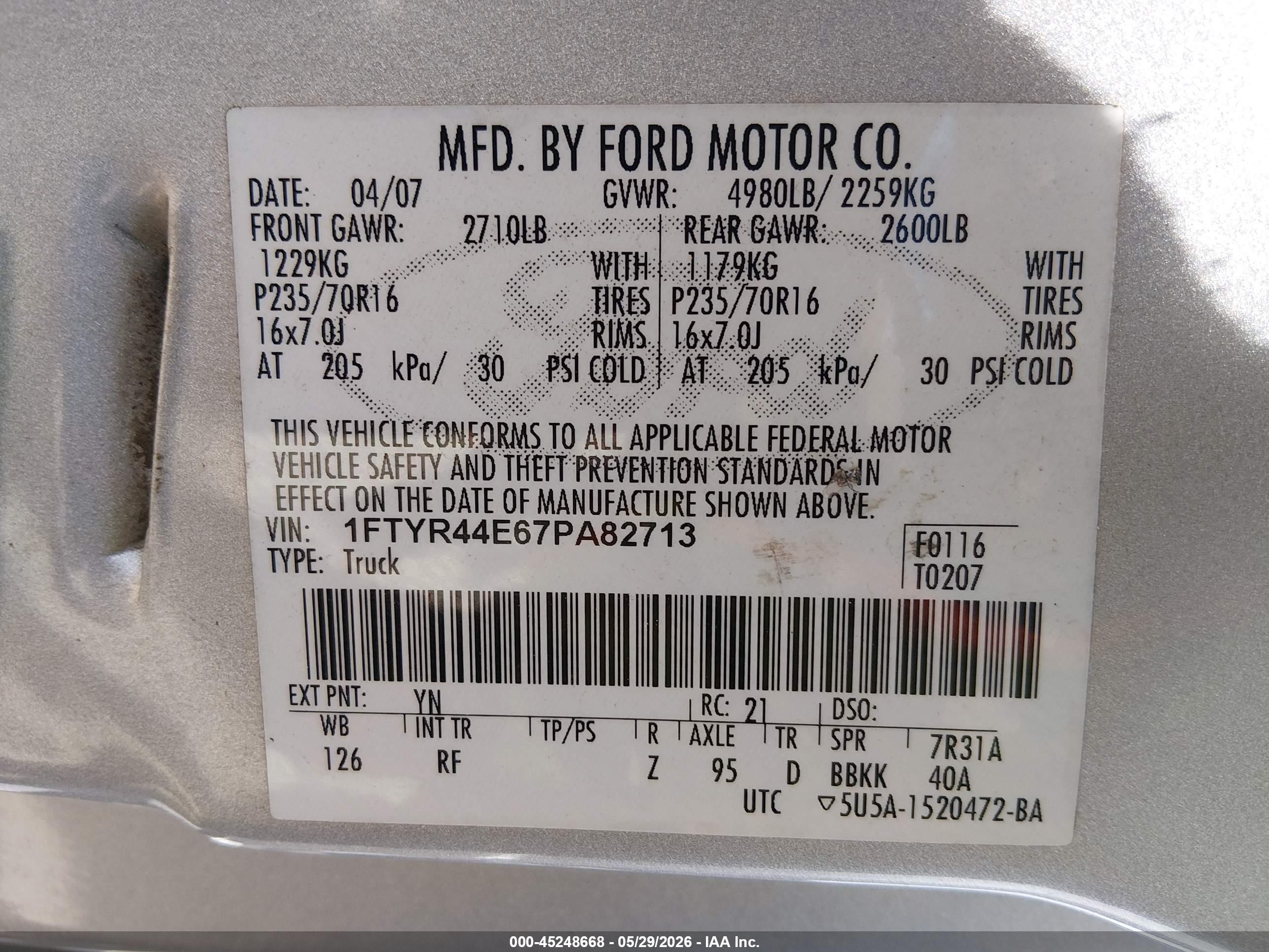 2007 Ford Ranger Sport/stx/xlt Silver vin: 1FTYR44E67PA82713