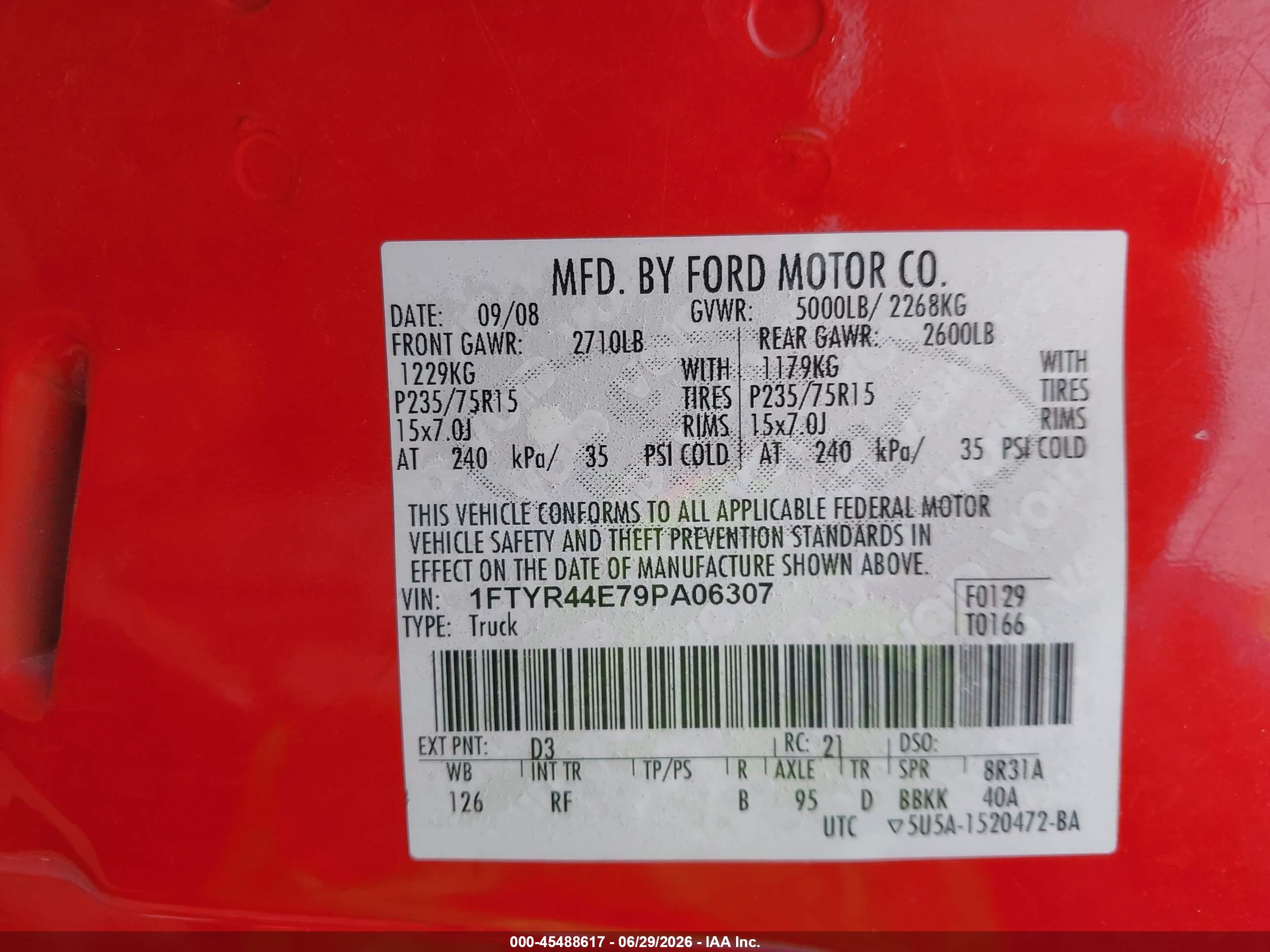 2009 Ford Ranger Sport/xlt Red vin: 1FTYR44E79PA06307