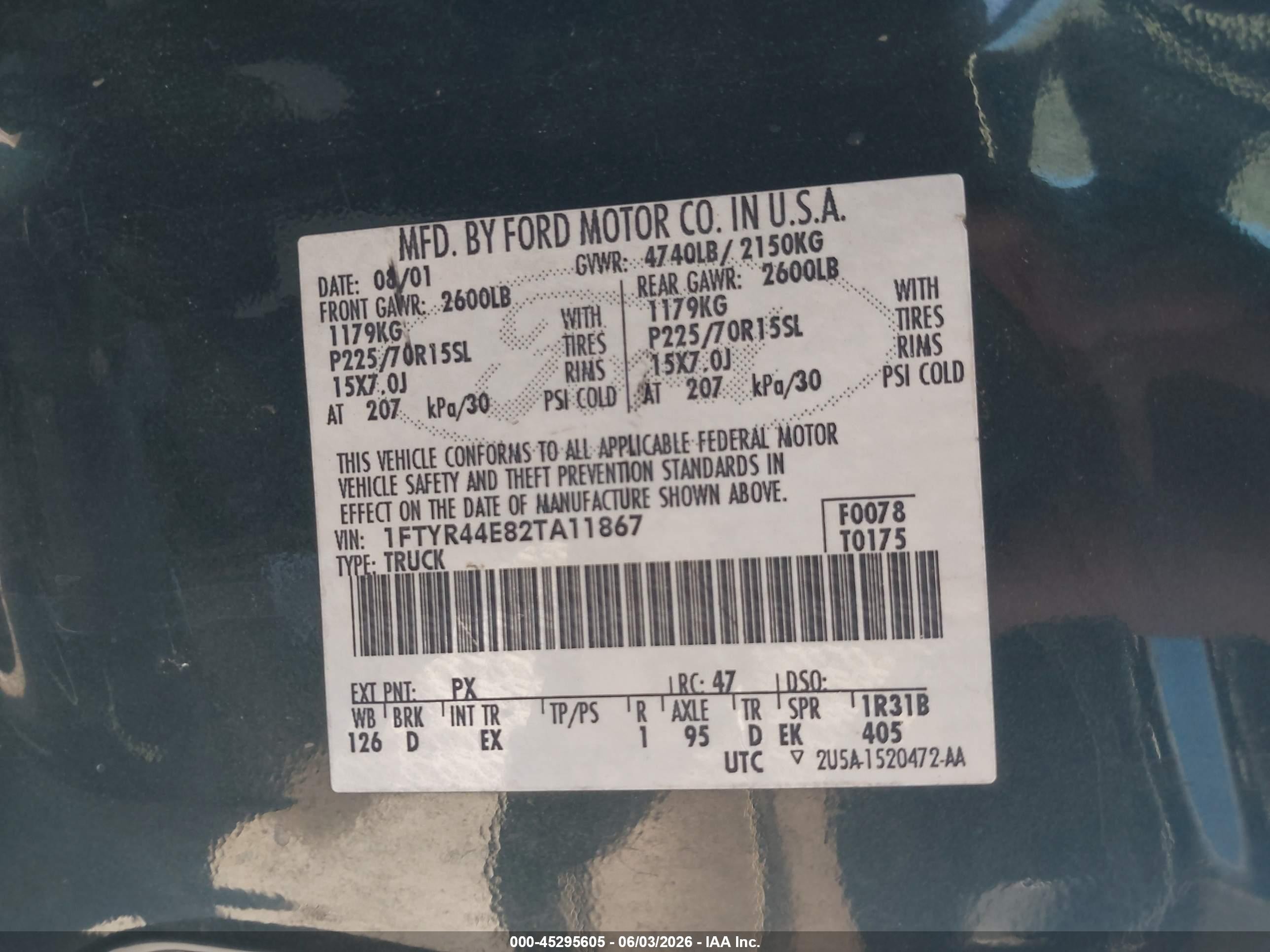 2002 Ford Ranger Xlt Green vin: 1FTYR44E82TA11867