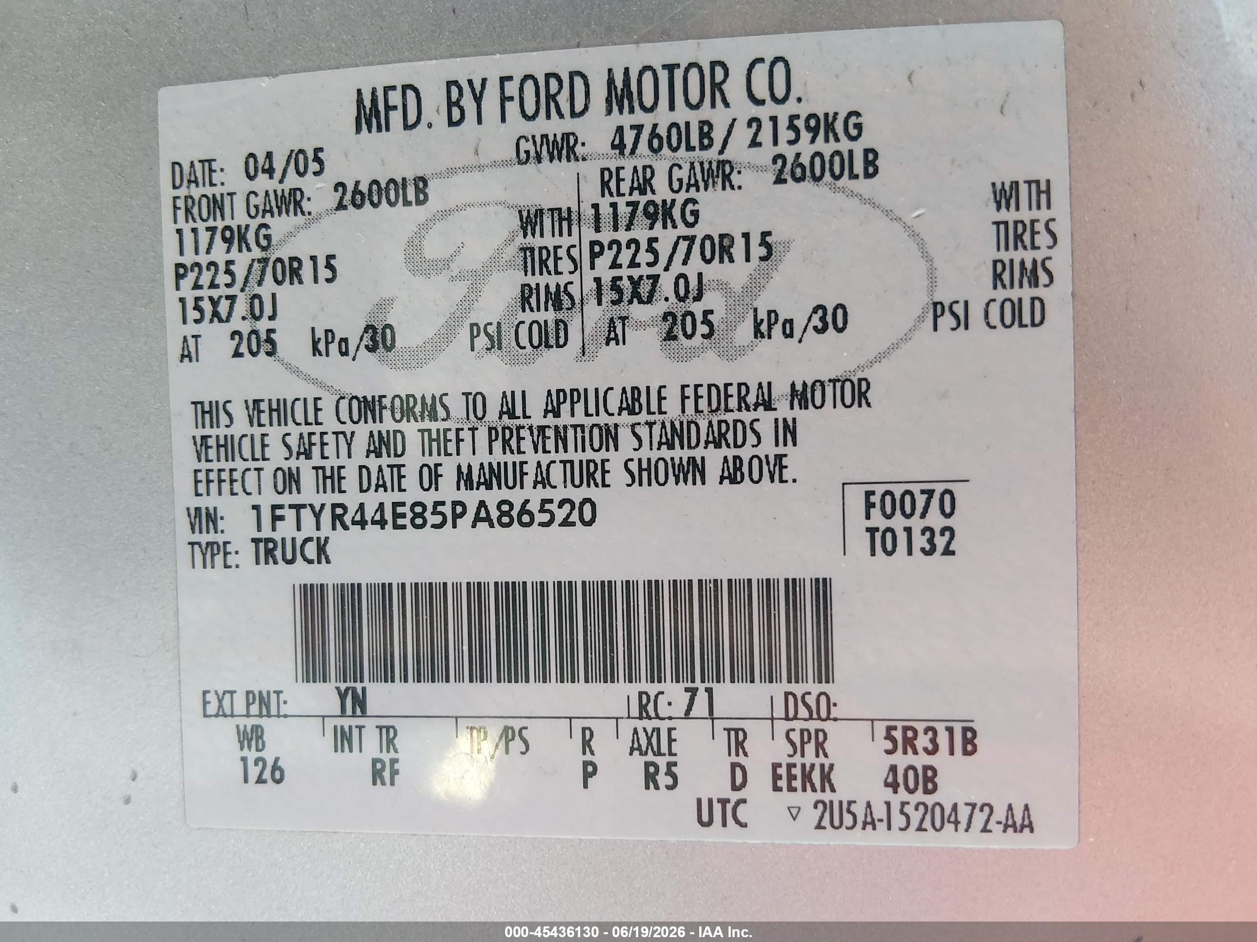 2005 Ford Ranger Edge/stx/xlt Gray vin: 1FTYR44E85PA86520