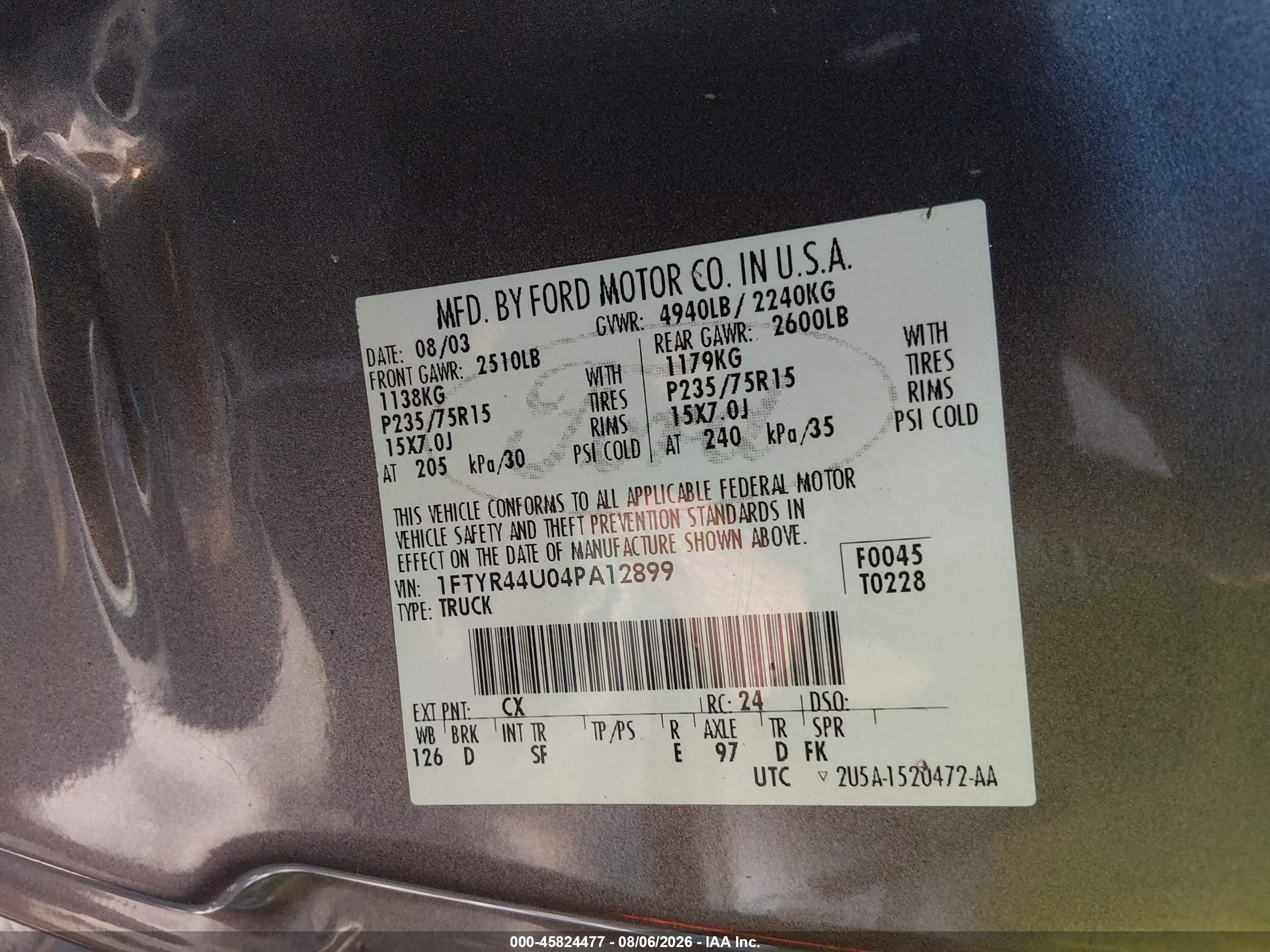 2004 Ford Ranger Edge/tremor/xlt Gray vin: 1FTYR44U04PA12899