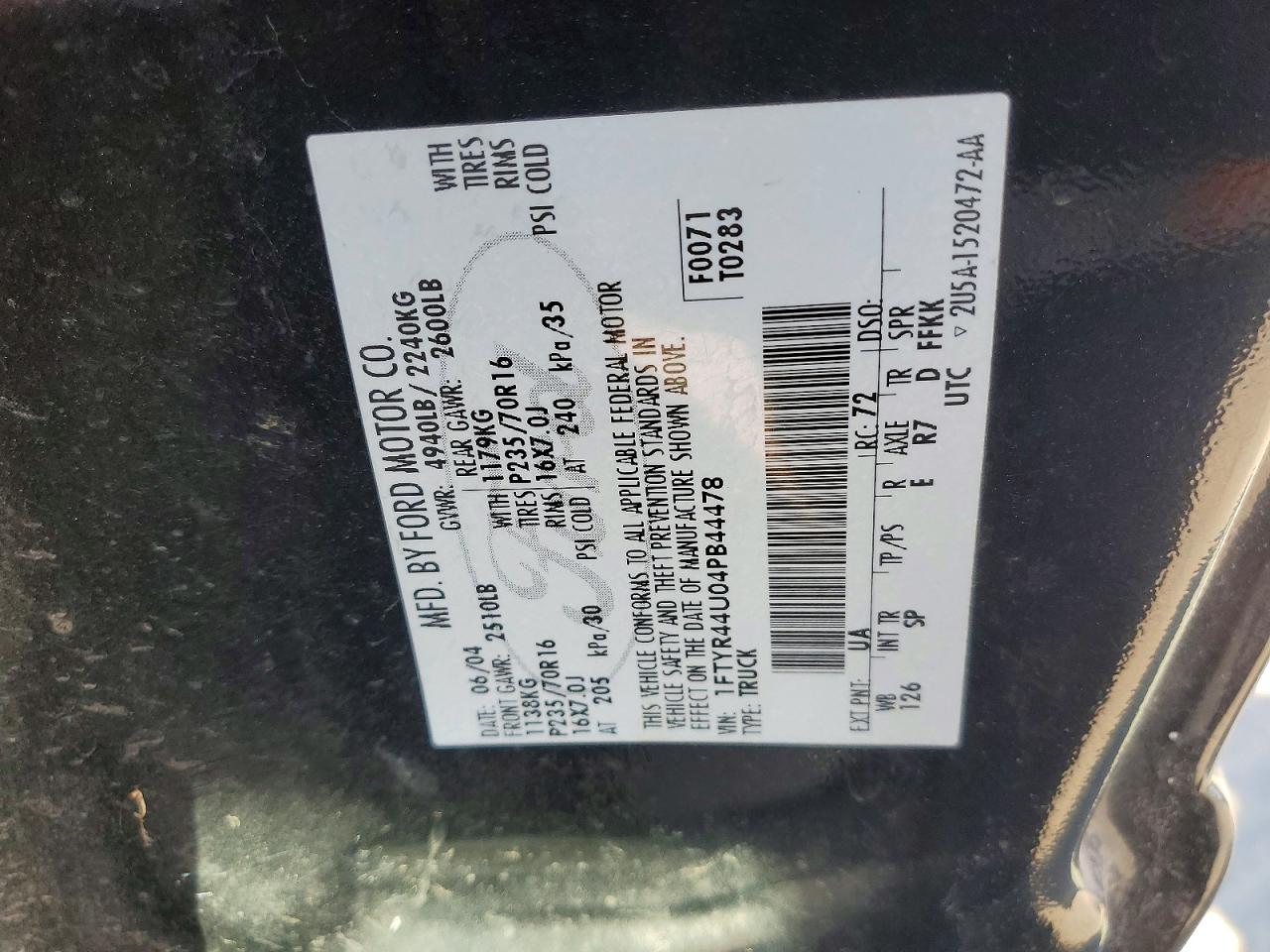 2004 Ford Ranger Super Cab Black vin: 1FTYR44U04PB44478
