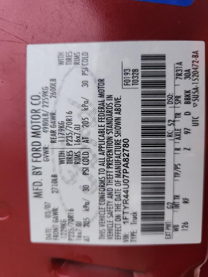 2007 Ford Ranger Super Cab Red vin: 1FTYR44U07PA82780