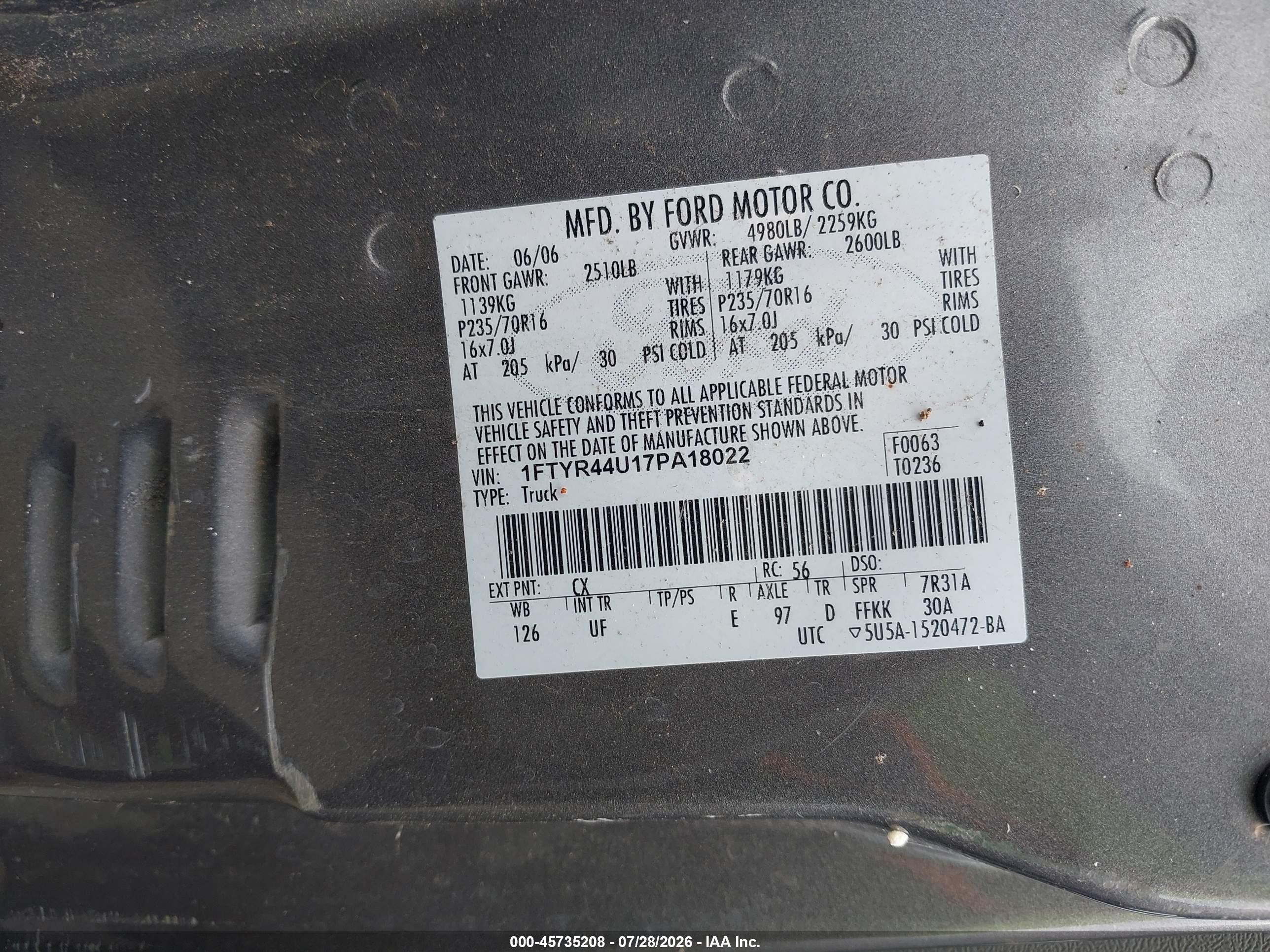2007 Ford Ranger Sport/stx/xlt Gray vin: 1FTYR44U17PA18022