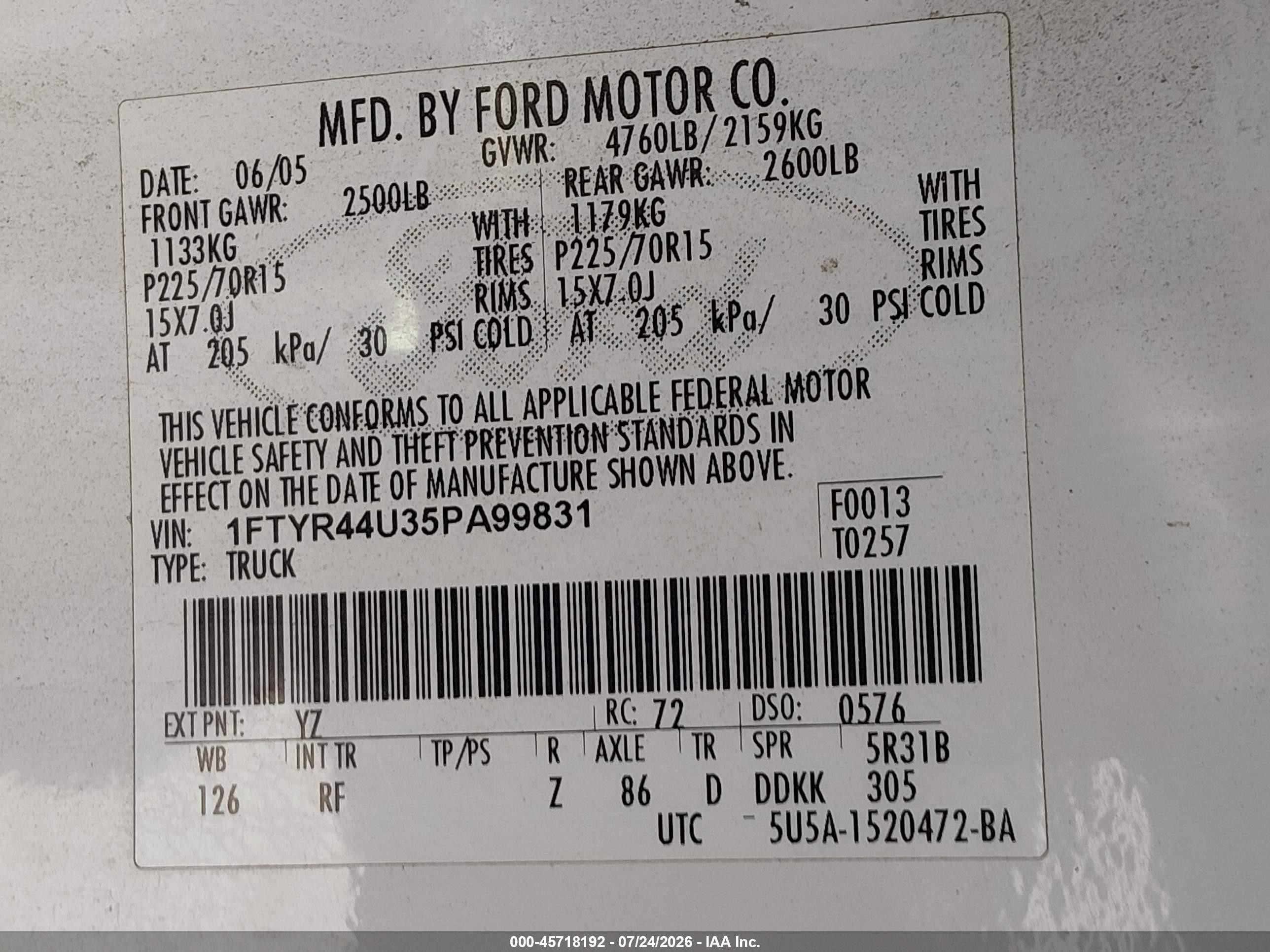 2005 Ford Ranger Edge/stx/xlt Белый vin: 1FTYR44U35PA99831