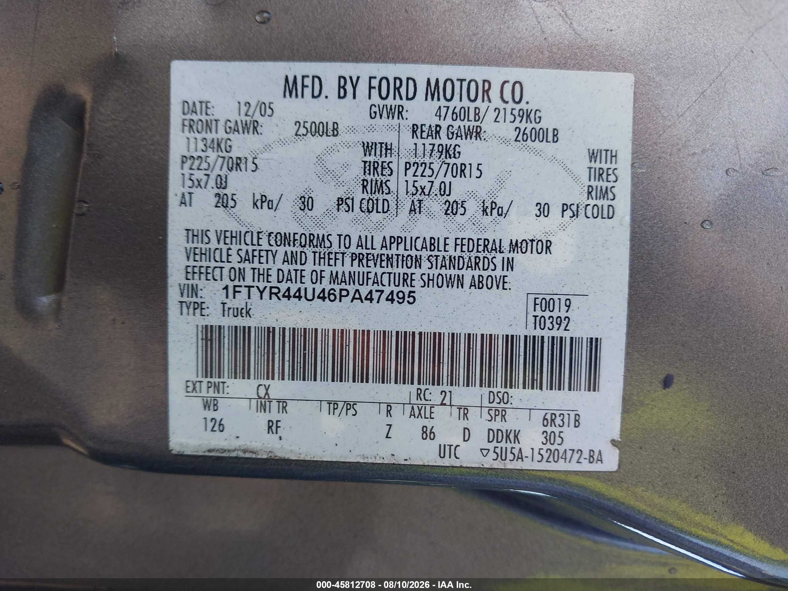 2006 Ford Ranger Sport/stx/xlt Серый vin: 1FTYR44U46PA47495