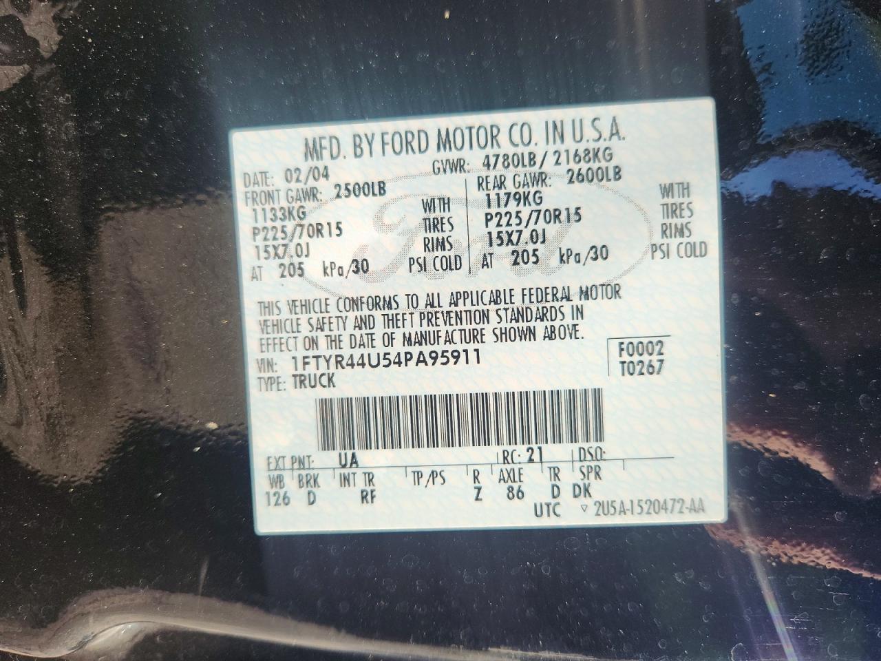 2004 Ford Ranger Super Cab Black vin: 1FTYR44U54PA95911