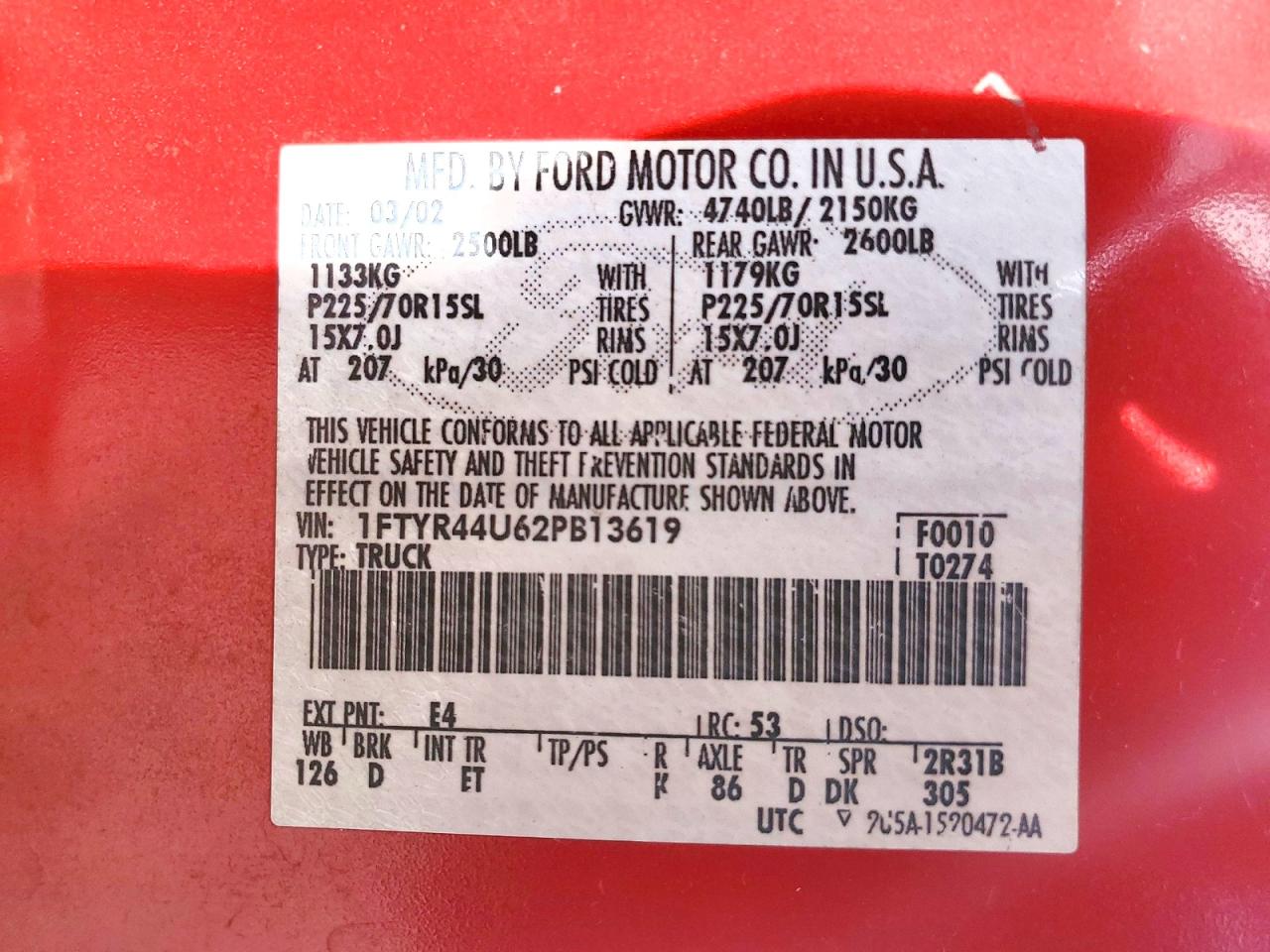 2002 Ford Ranger Super Cab Red vin: 1FTYR44U62PB13619