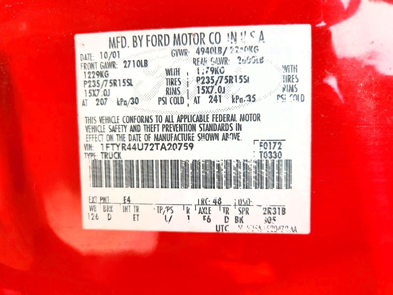 2002 Ford Ranger Super Cab Red vin: 1FTYR44U72TA20759