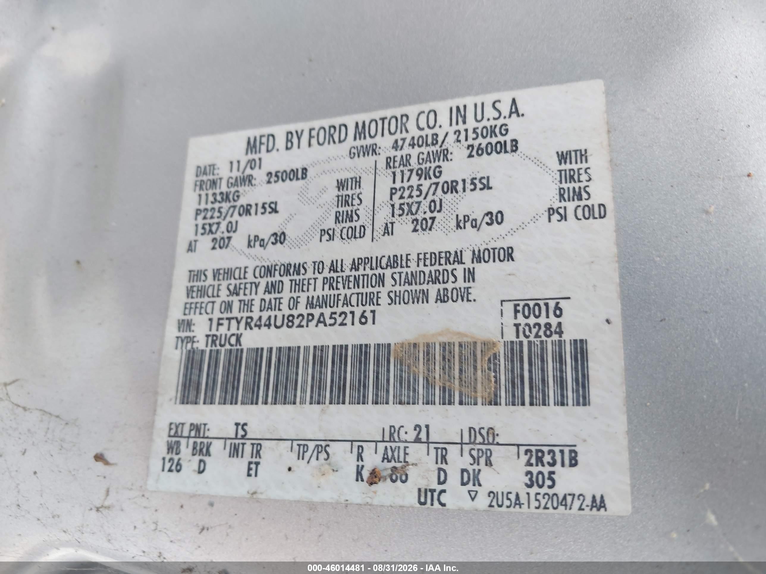 2002 Ford Ranger Edge/tremor/xlt Серый vin: 1FTYR44U82PA52161
