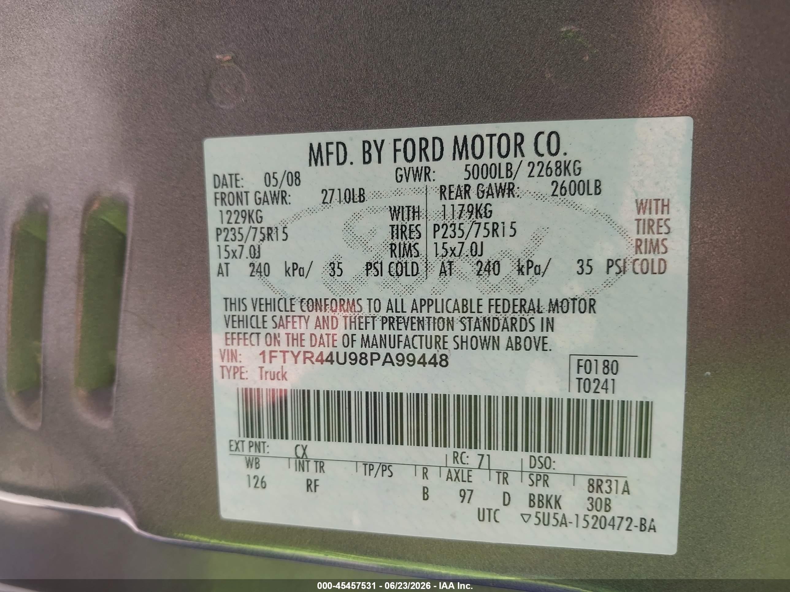2008 Ford Ranger Sport/xlt Gray vin: 1FTYR44U98PA99448