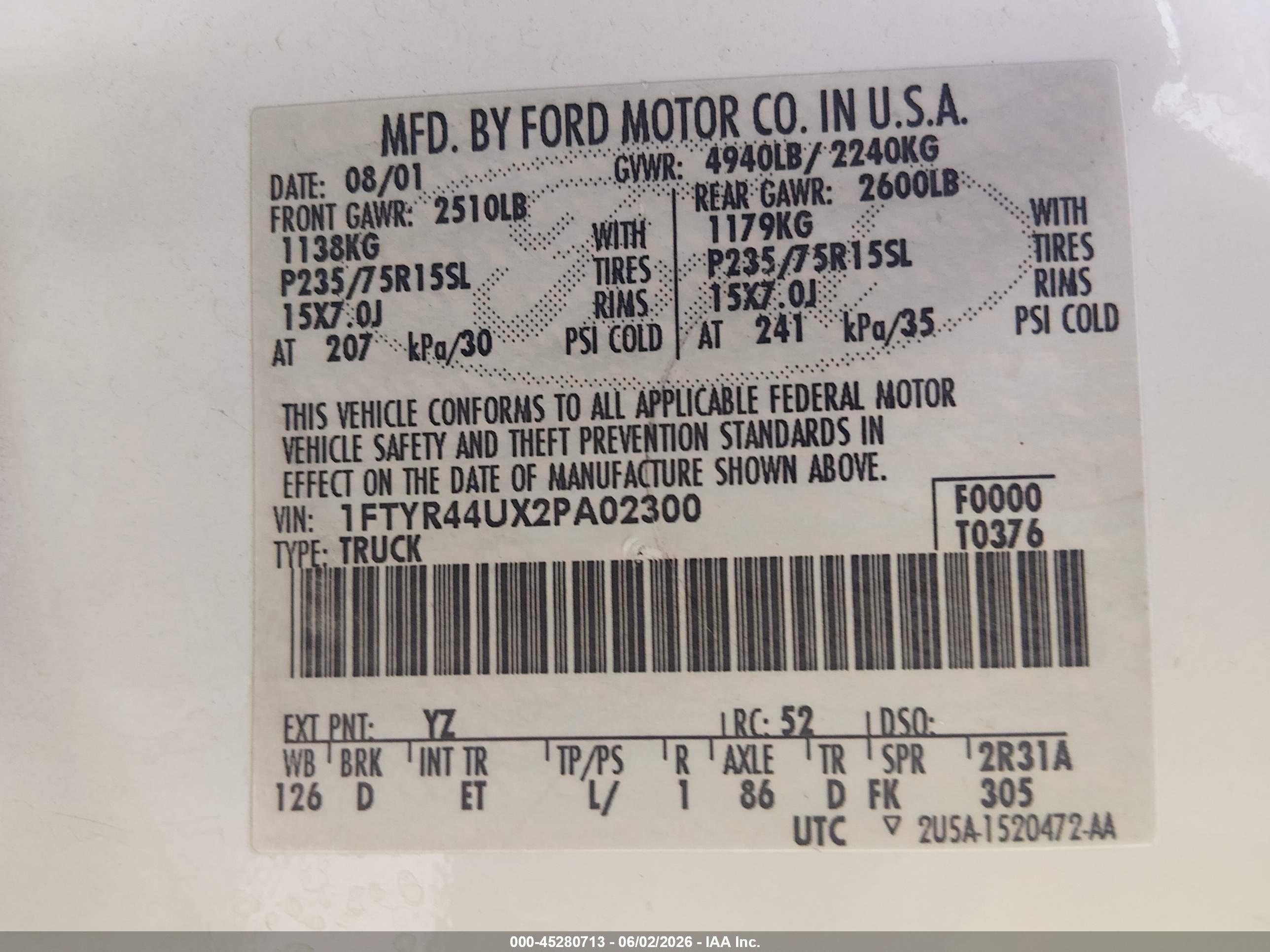 2002 Ford Ranger Edge/tremor/xlt White vin: 1FTYR44UX2PA02300