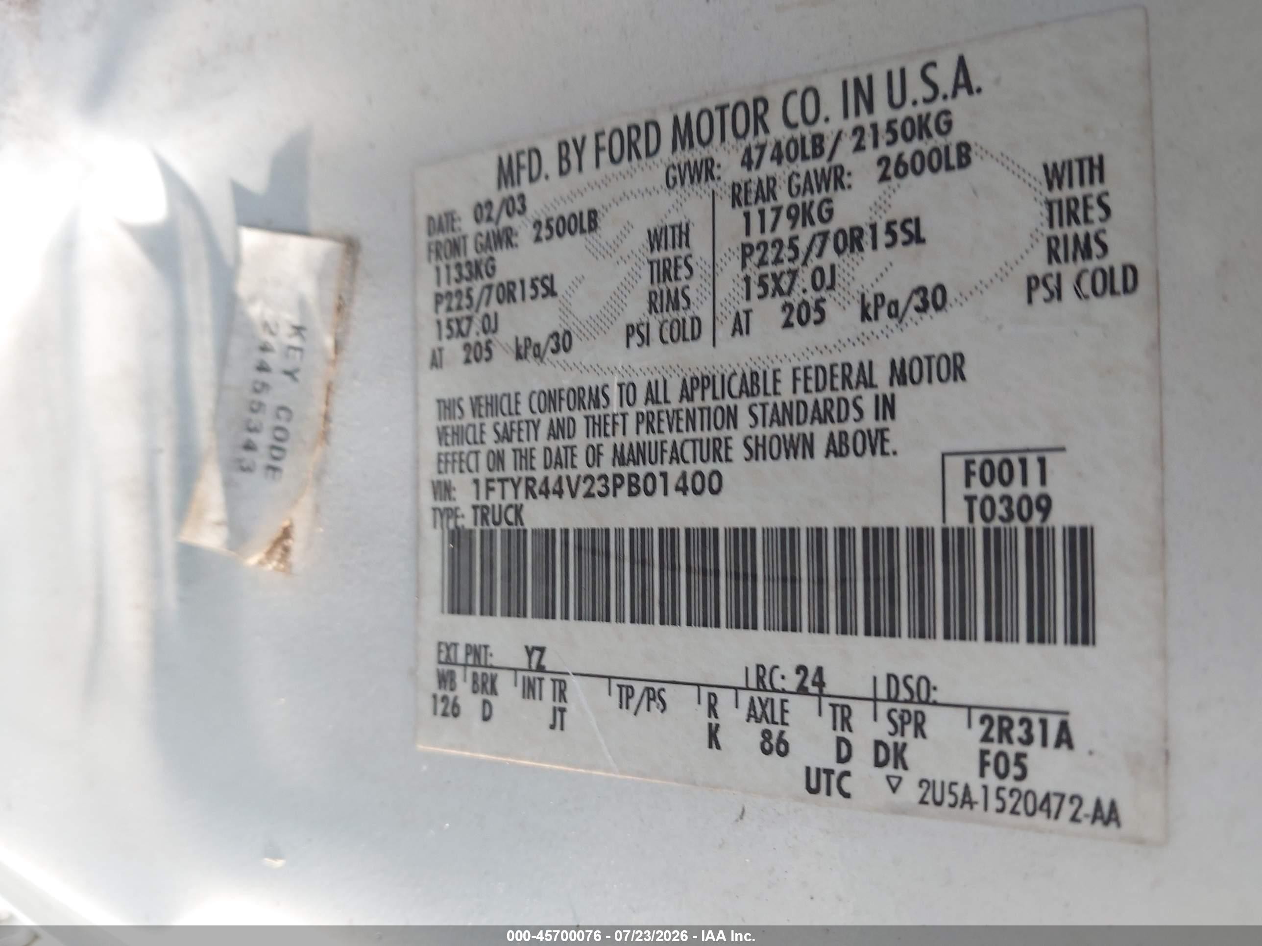 2003 Ford Ranger Edge/tremor/xlt White vin: 1FTYR44V23PB01400