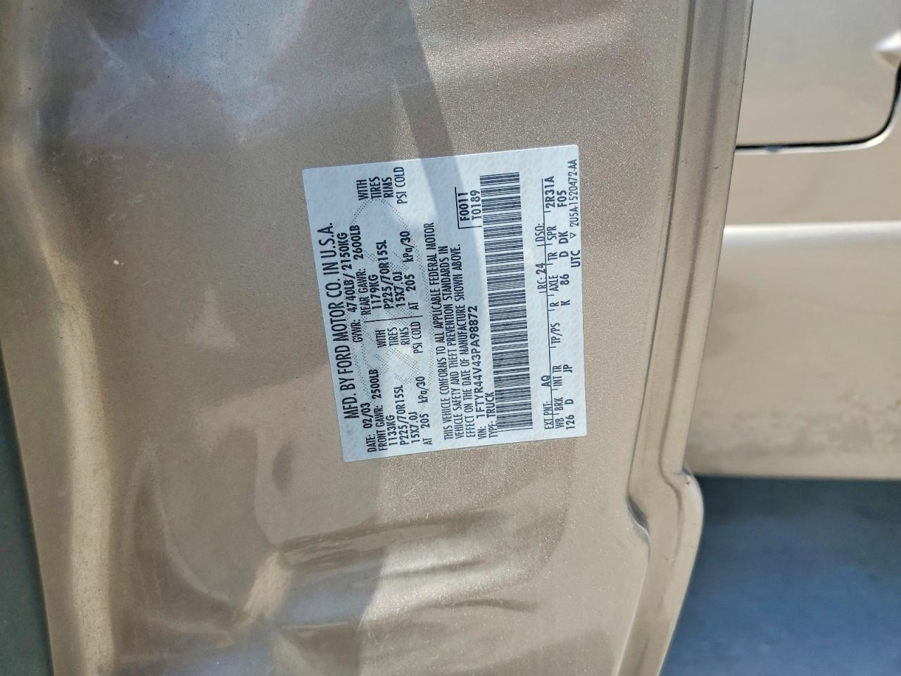 2003 Ford Ranger Super Cab Tan vin: 1FTYR44V43PA98872