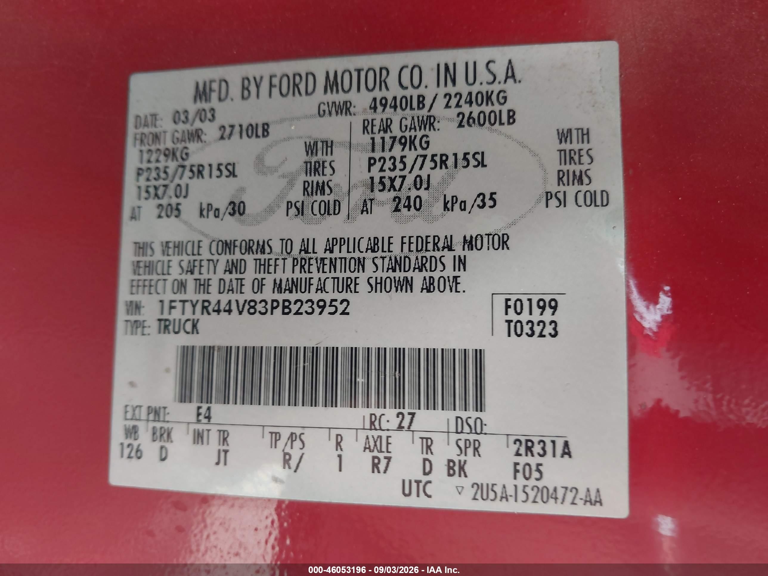 2003 Ford Ranger Edge/tremor/xlt Красный vin: 1FTYR44V83PB23952