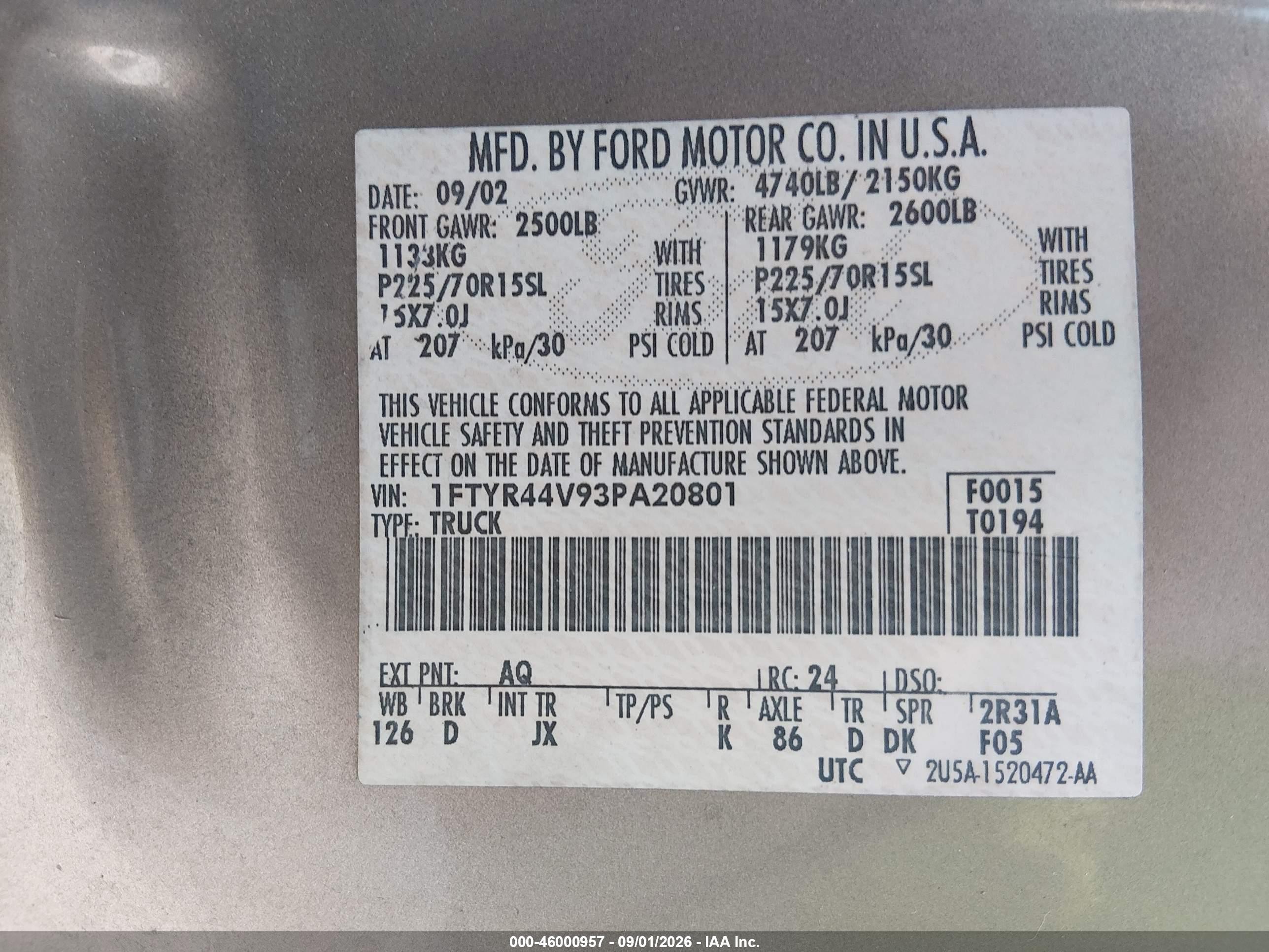 2003 Ford Ranger Edge/tremor/xlt Золотой vin: 1FTYR44V93PA20801