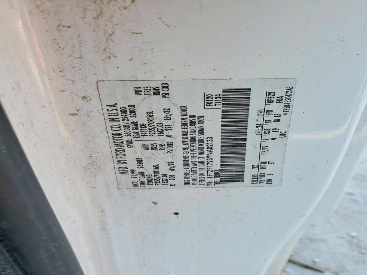 2000 Ford F150 White vin: 1FTZF1723YNA02133