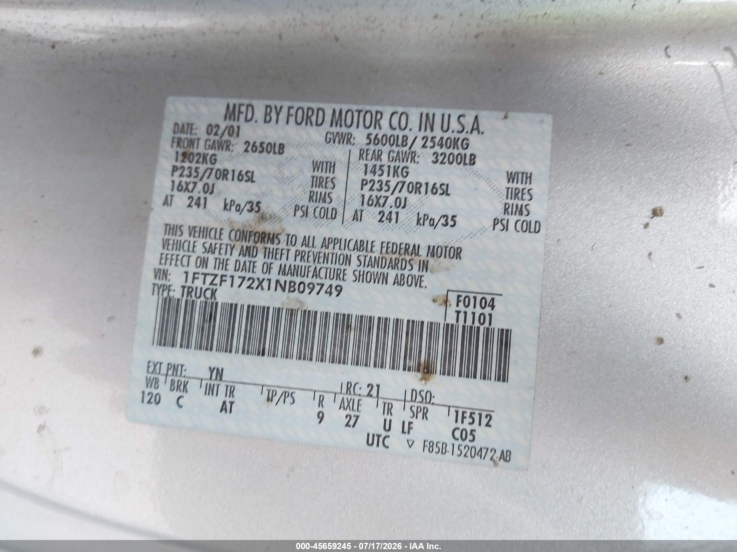 2001 Ford F-150 Xl/xlt Silver vin: 1FTZF172X1NB09749