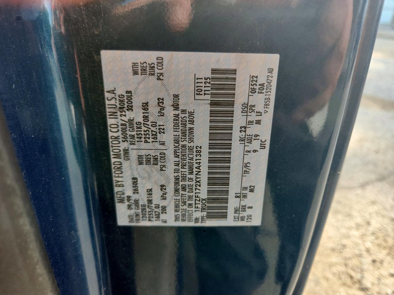 2000 Ford F150 Blue vin: 1FTZF172XYNA41382