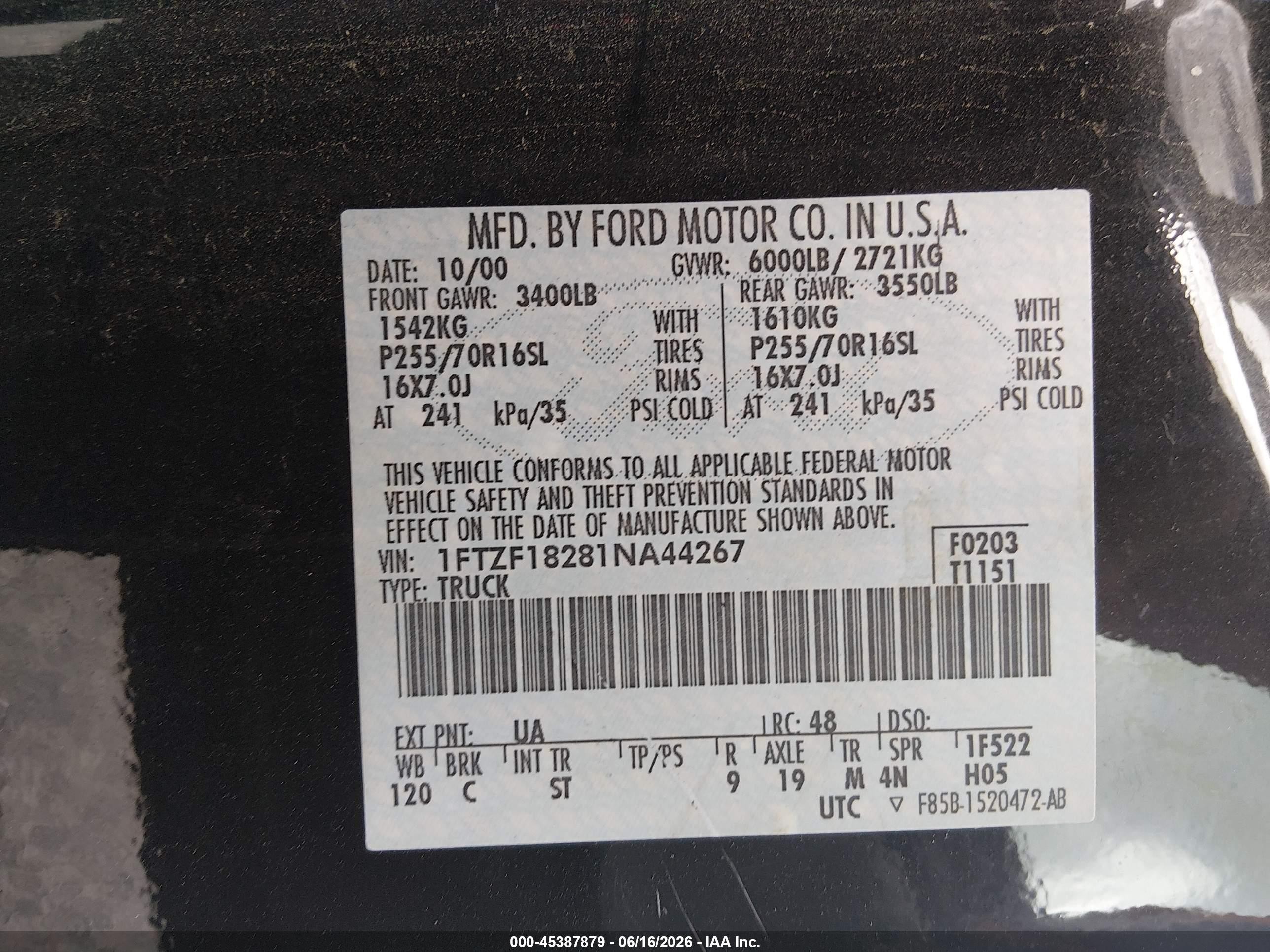 2001 Ford F-150 Xl/xlt Black vin: 1FTZF18281NA44267