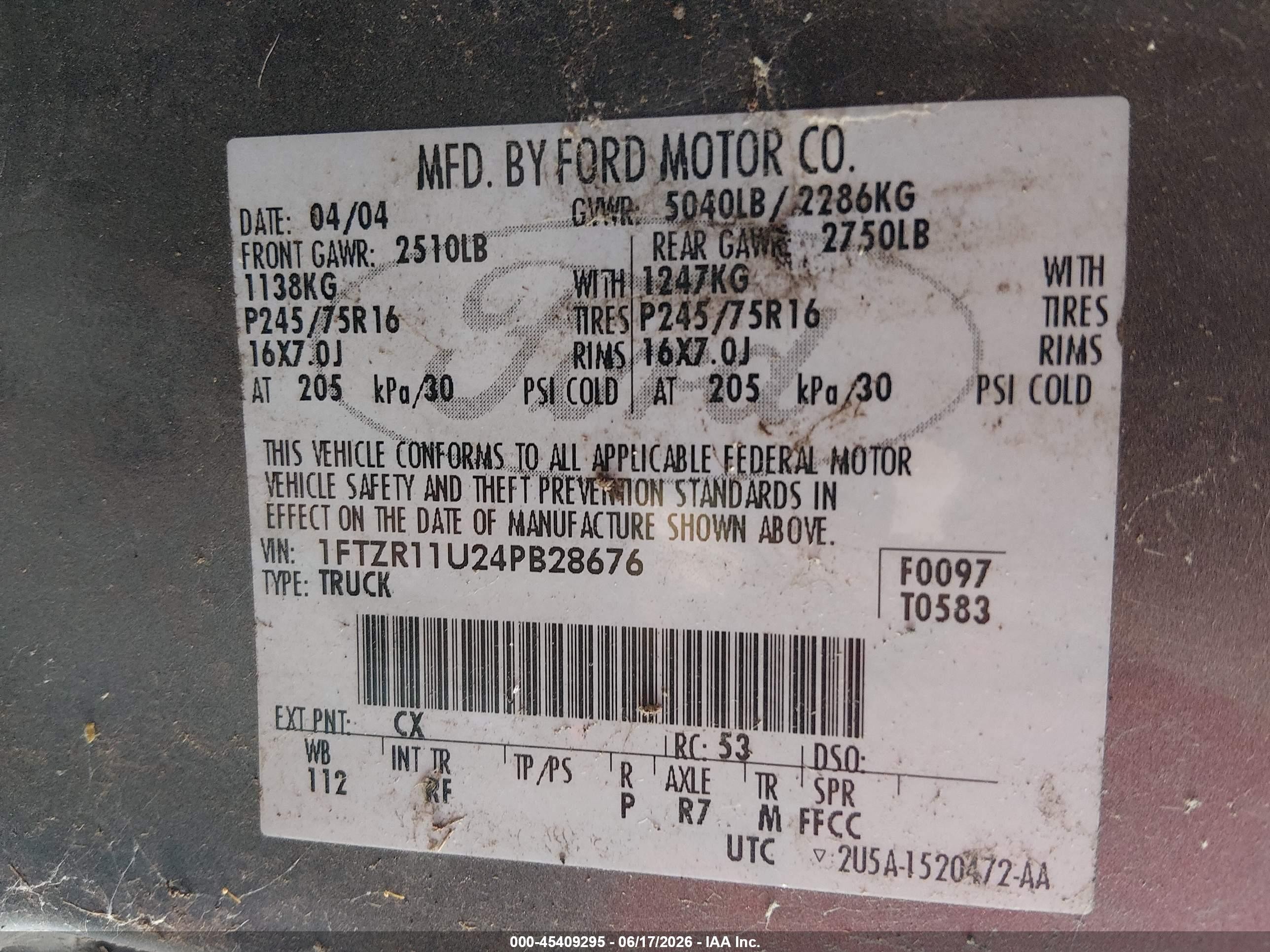 2004 Ford Ranger Edge Серый vin: 1FTZR11U24PB28676