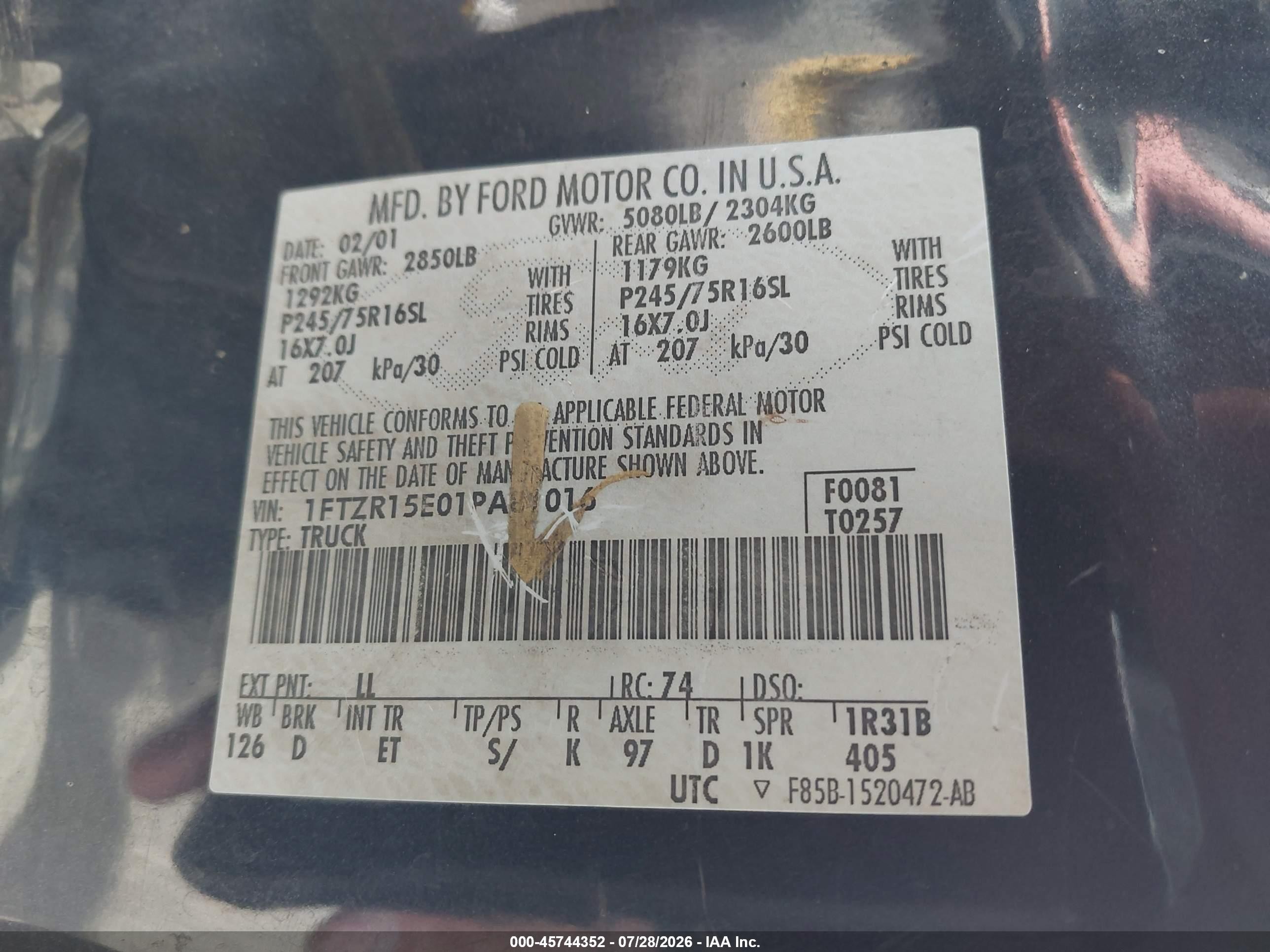2001 Ford Ranger Edge/xlt Dark Blue vin: 1FTZR15E01PA81016